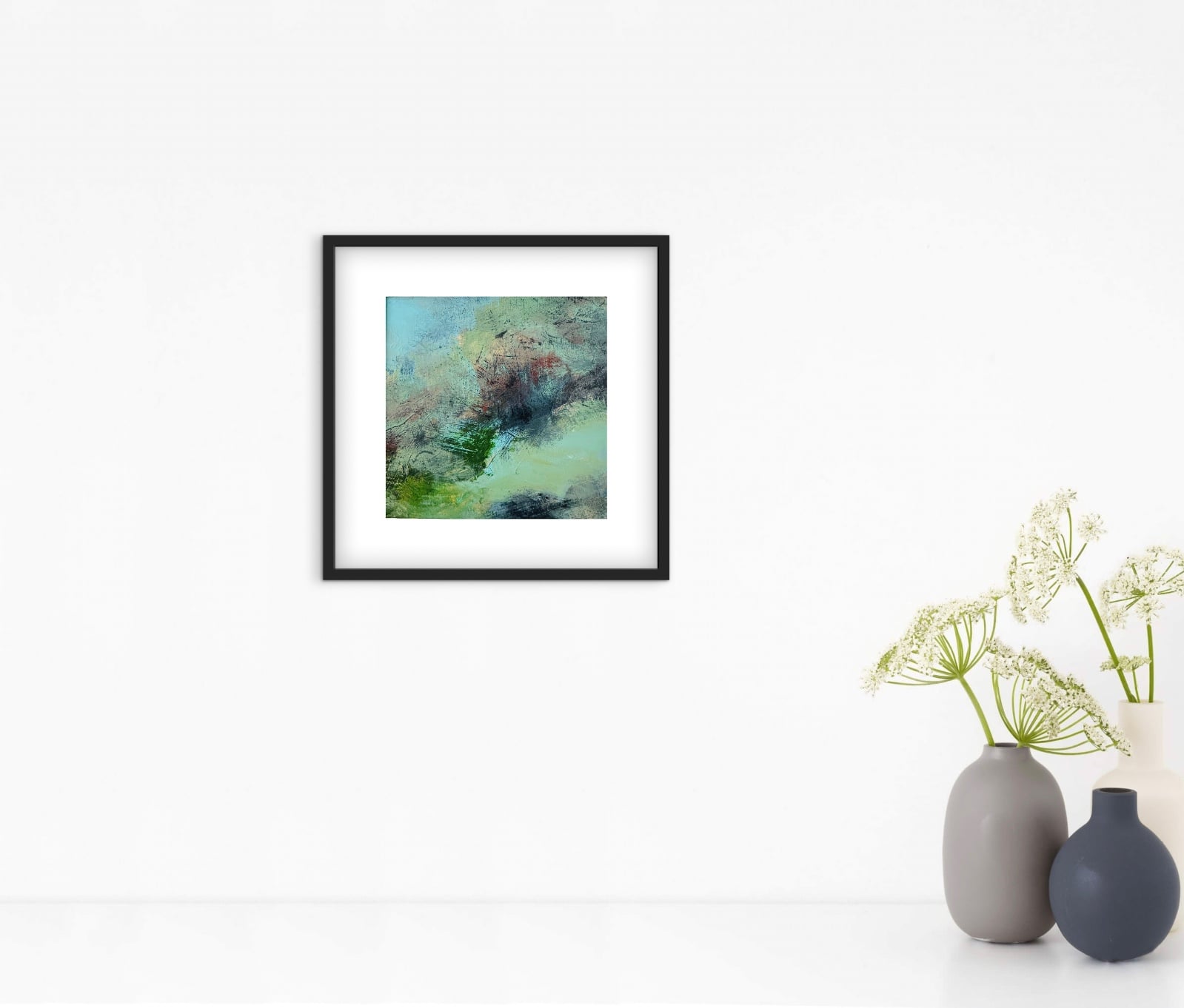 Abstract Schilderij Groen & Zachtgeel – Acryl op Hout 32x32cm – ‘Soft Meadow’