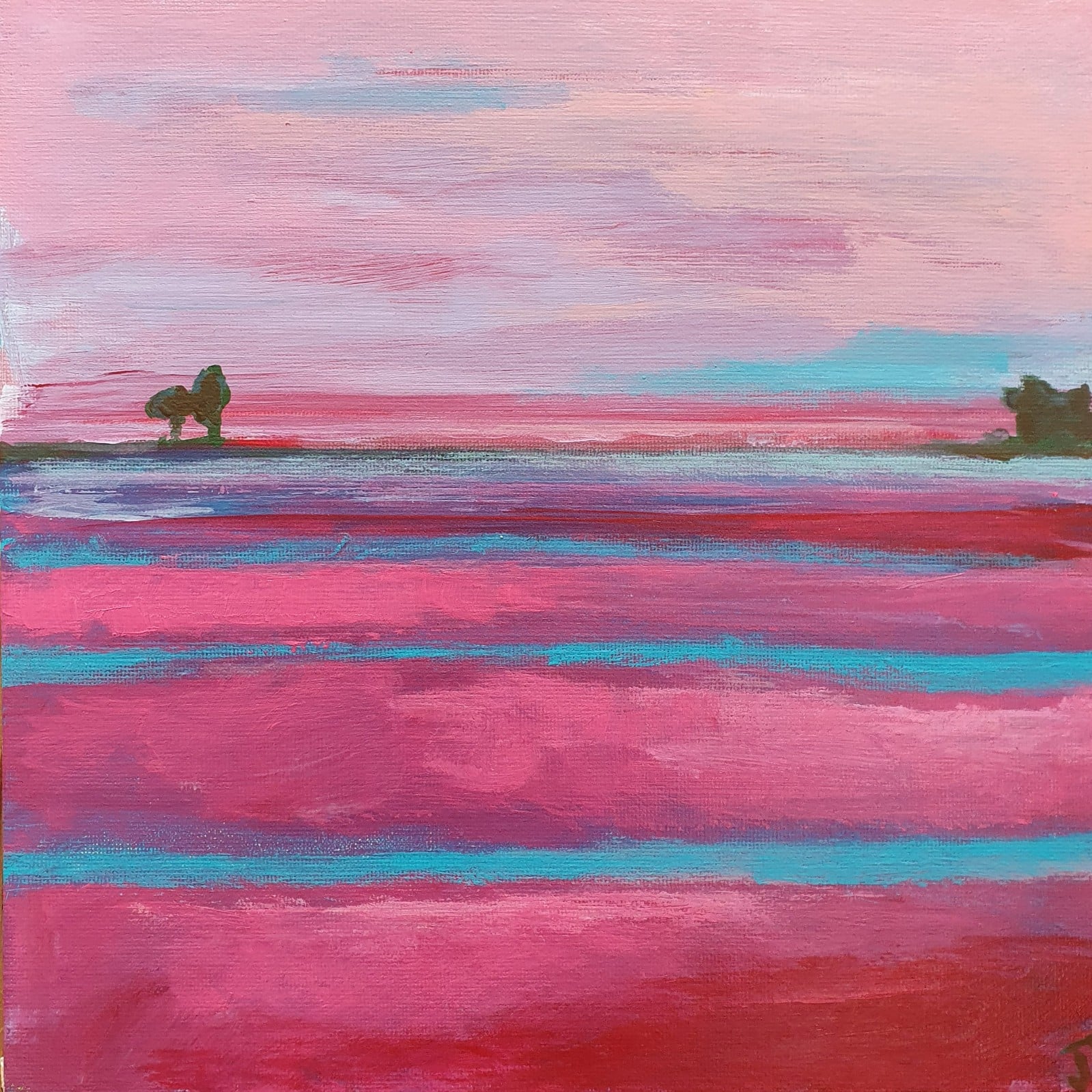 roze landschap. Origineel schilderij