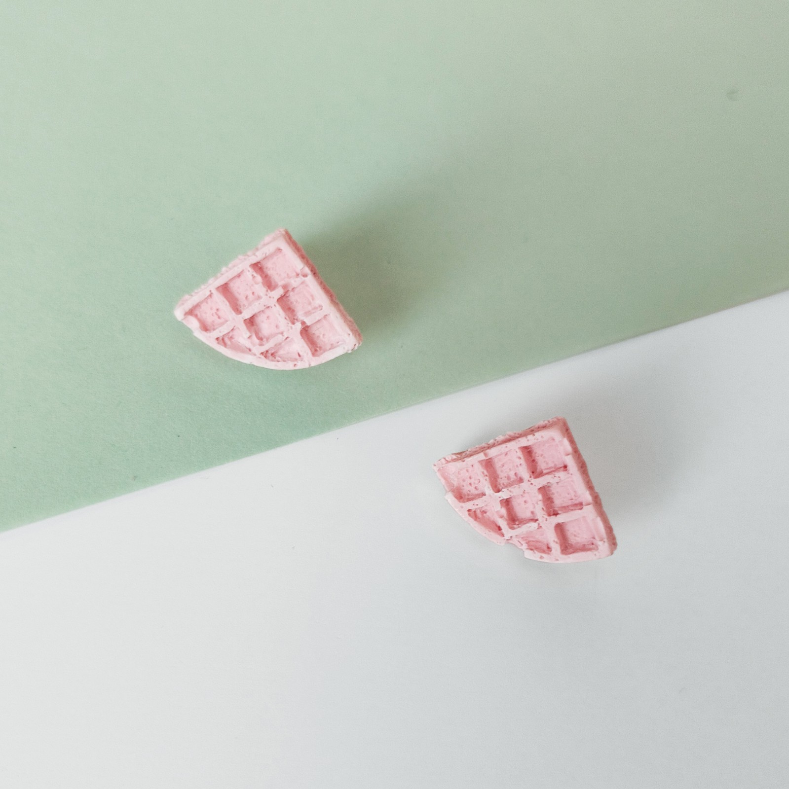 Roze en groene wafel oorbellen - 100837 Roze en groene wafel oorbellen