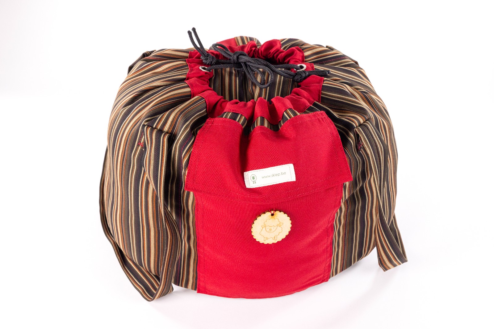 Skiep ecologische slowcooker /koelbox - streep - 46709.jpeg De wollige hooikist / ecologische slowcooker /koelbox - zonder energieverbruik èn PFAS vrij