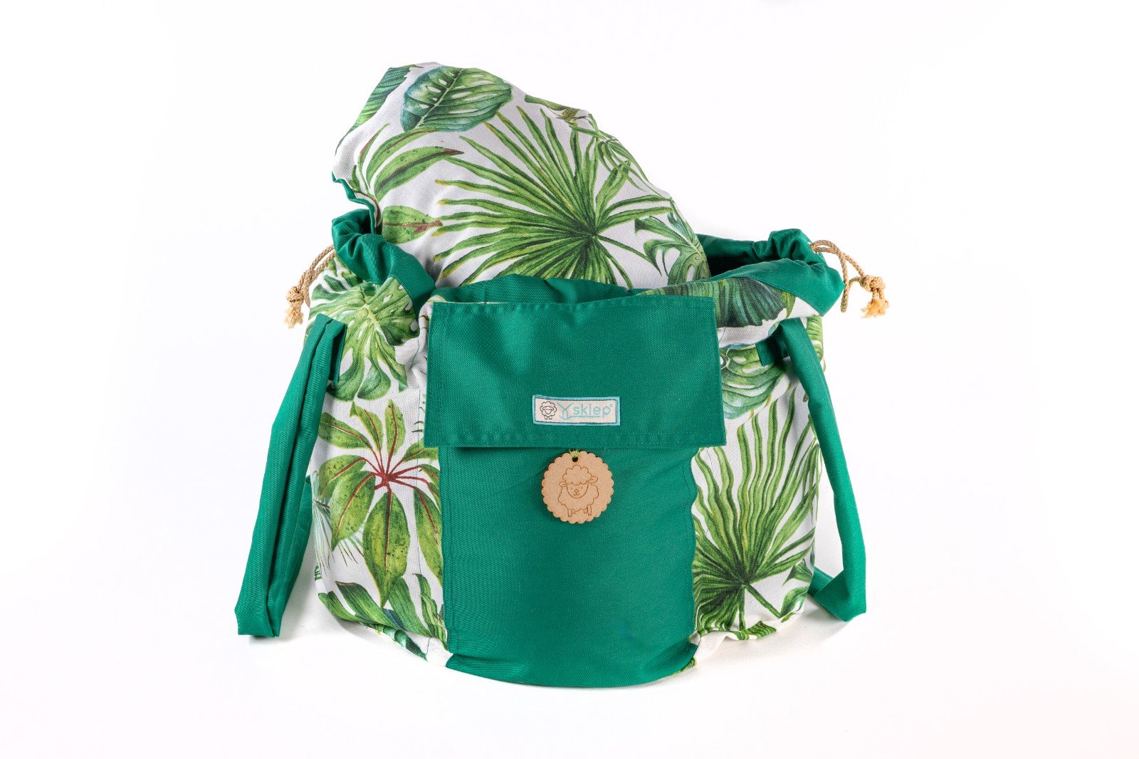 Skiep ecologische slowcooker /koelbox - green leaves - 52429.jpeg De wollige hooikist /ecologische slowcooker /koelbox - energiebesparend en PFAS vrij - green leaves