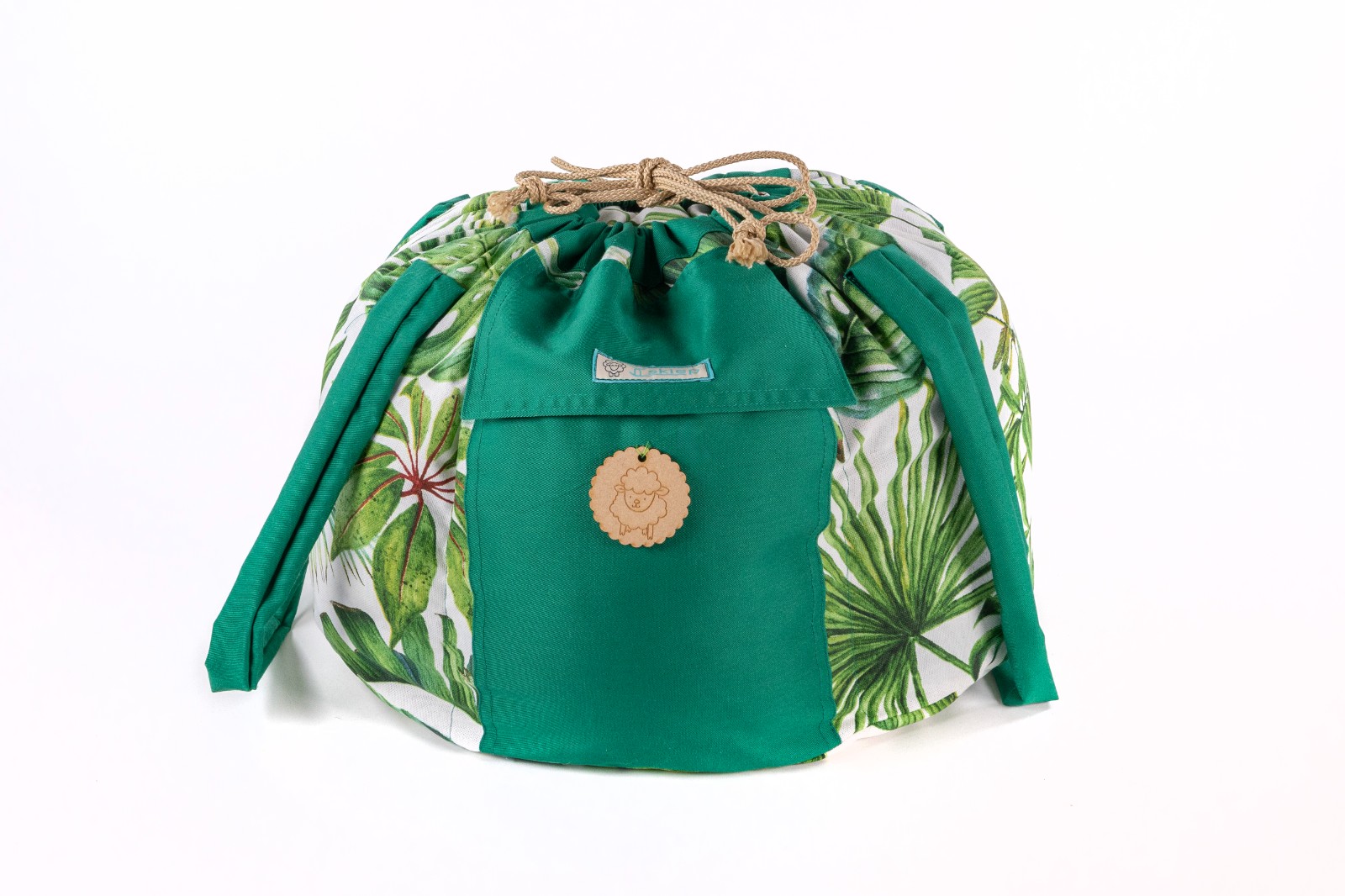 Skiep ecologische slowcooker /koelbox - green leaves - 52430.jpeg De wollige hooikist /ecologische slowcooker /koelbox - energiebesparend en PFAS vrij - green leaves