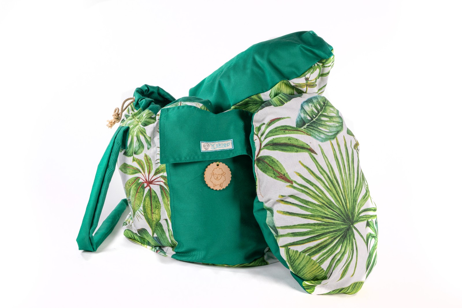 Skiep ecologische slowcooker /koelbox - green leaves - 52431.jpeg De wollige hooikist /ecologische slowcooker /koelbox - energiebesparend en PFAS vrij - green leaves