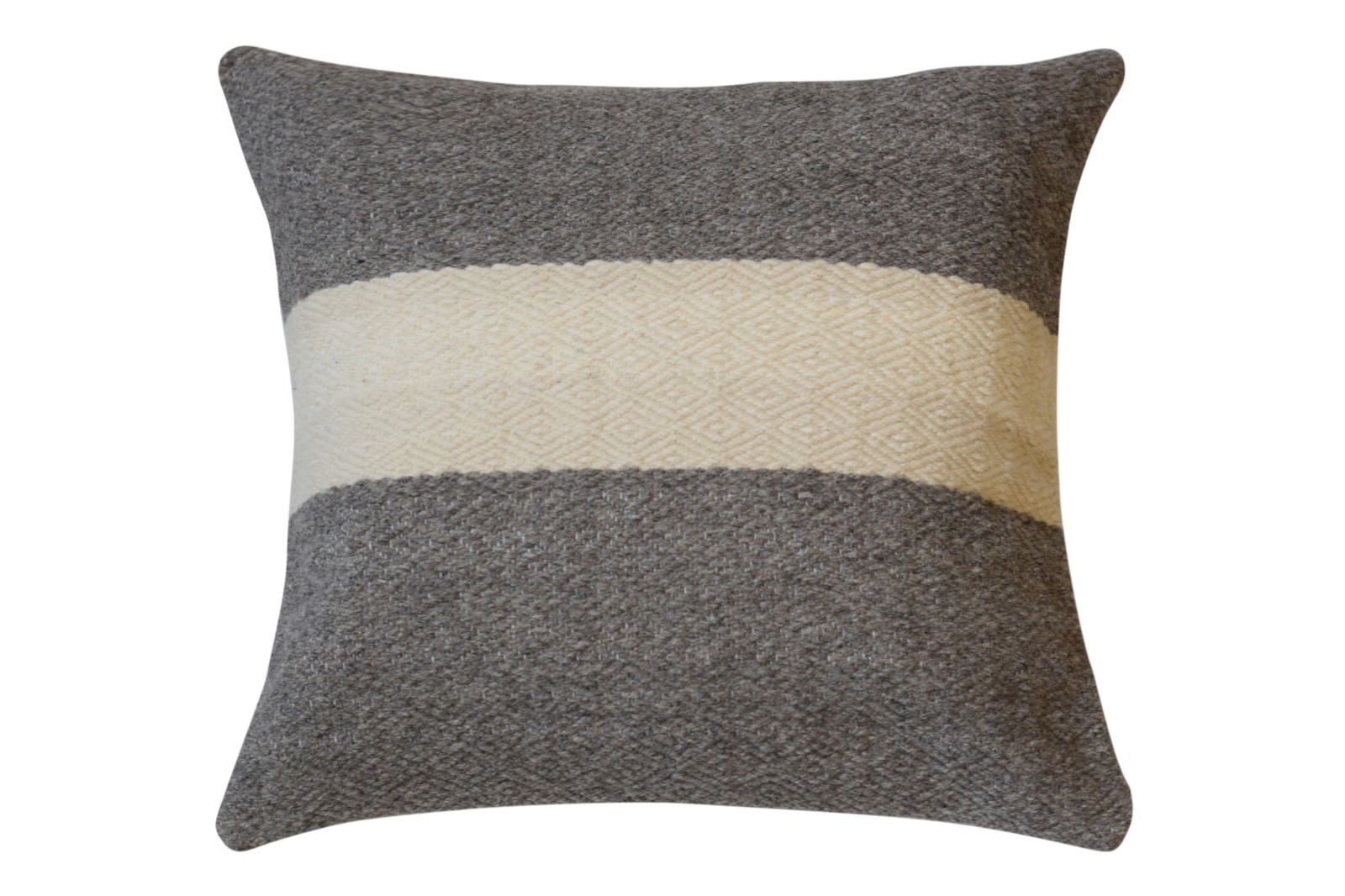 Handgeweven grijs witte bar schapenwollen kussen (bank of woonkamer)