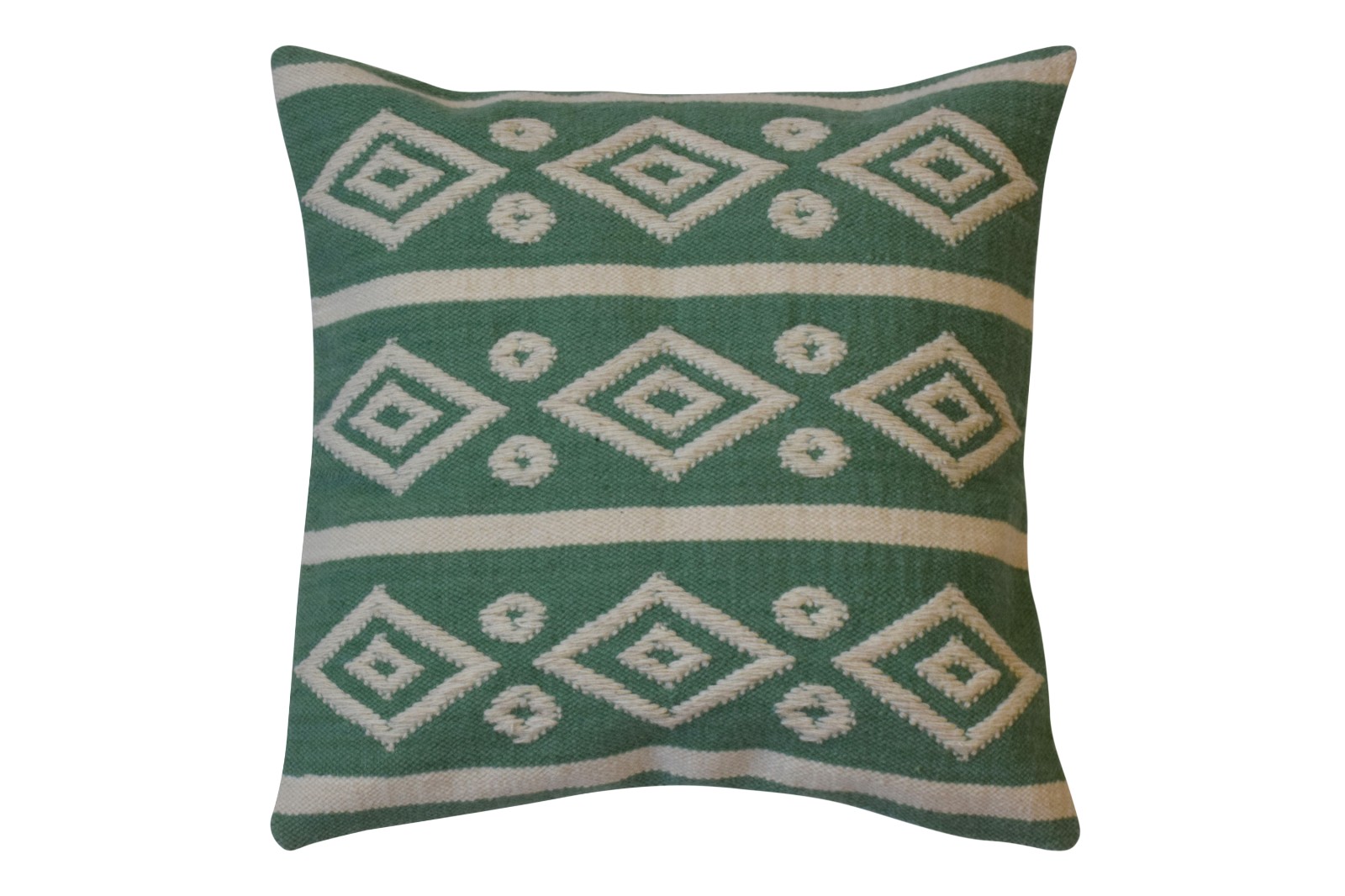 Handgeweven groen schapenwollen kussen (bank of woonkamer)