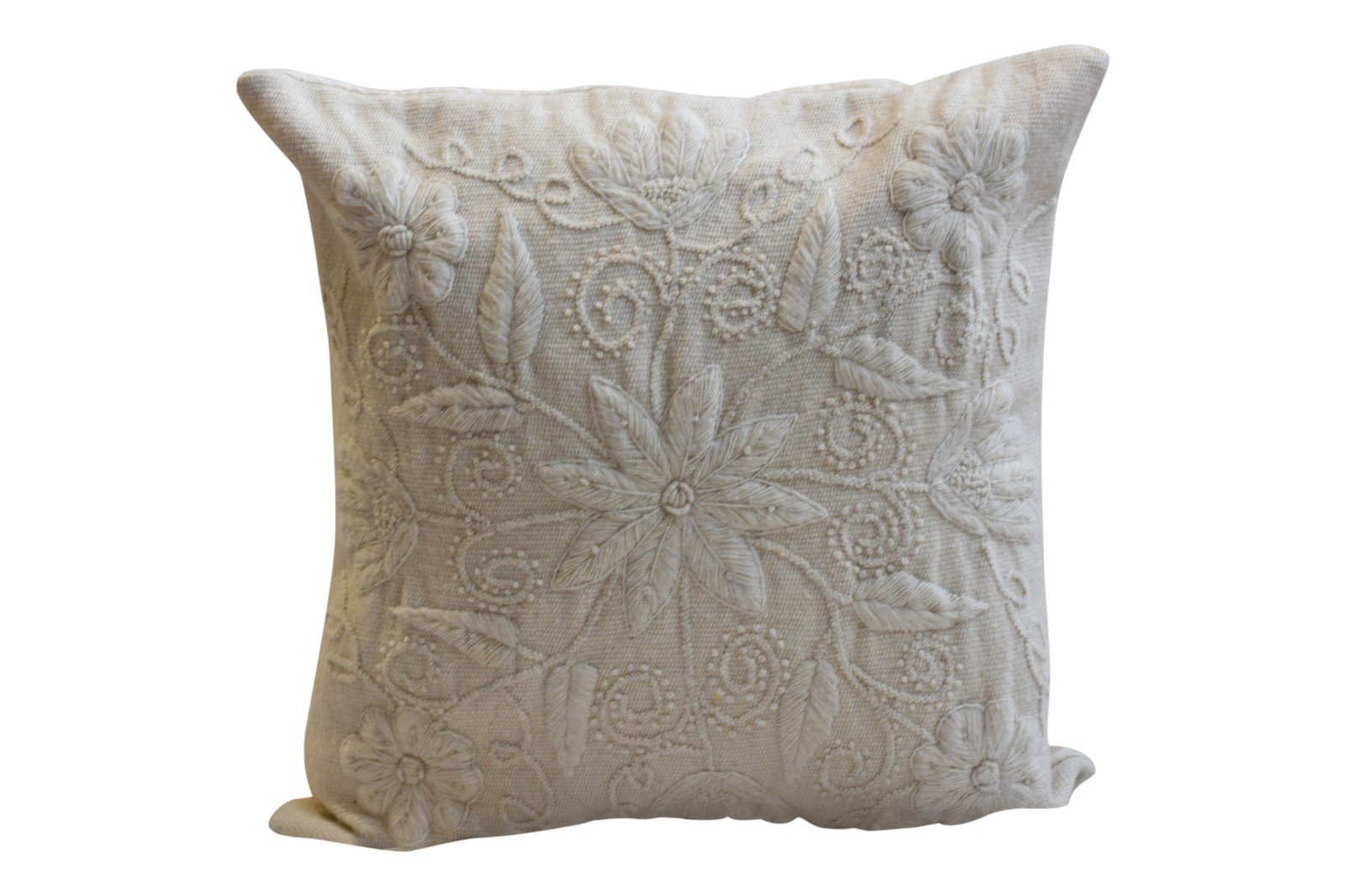 Handgeweven wit bloemen schapenwollen kussen (bank of woonkamer)