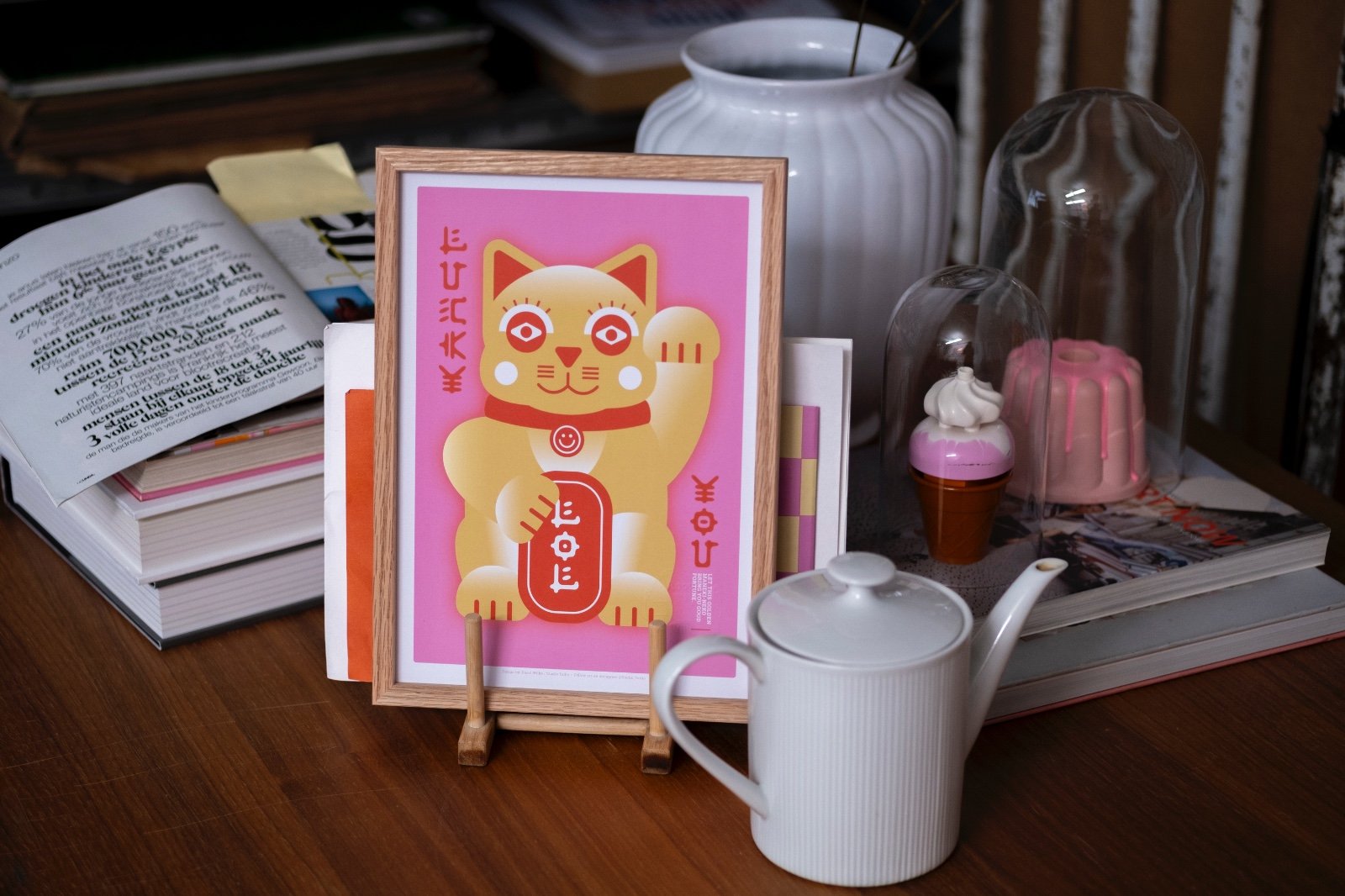 Lucky Cat - 100703 Roze Lucky Cat Poster