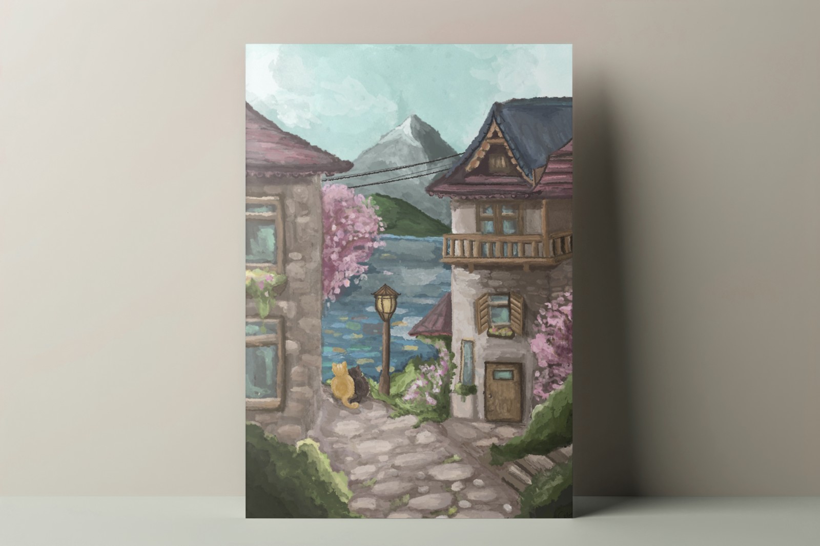 Cherry blossom village - kersenbloesem print (A5)