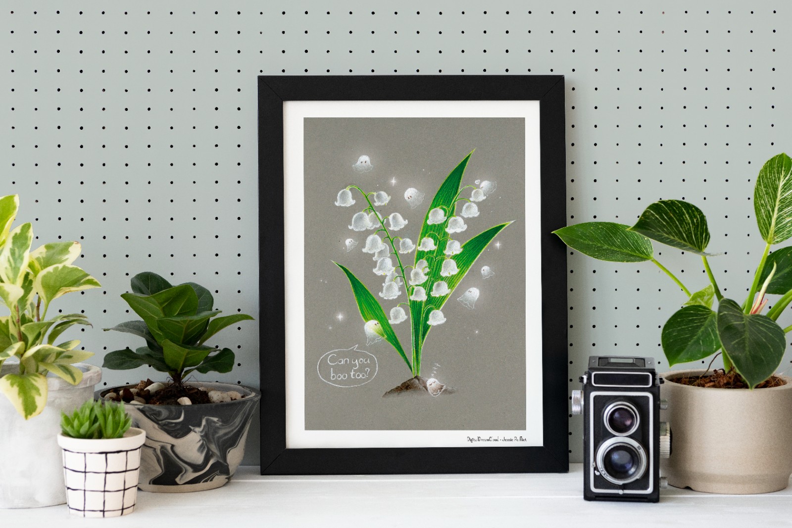 Poster lelietje van dalen met spookjes A4 21x29,7cm