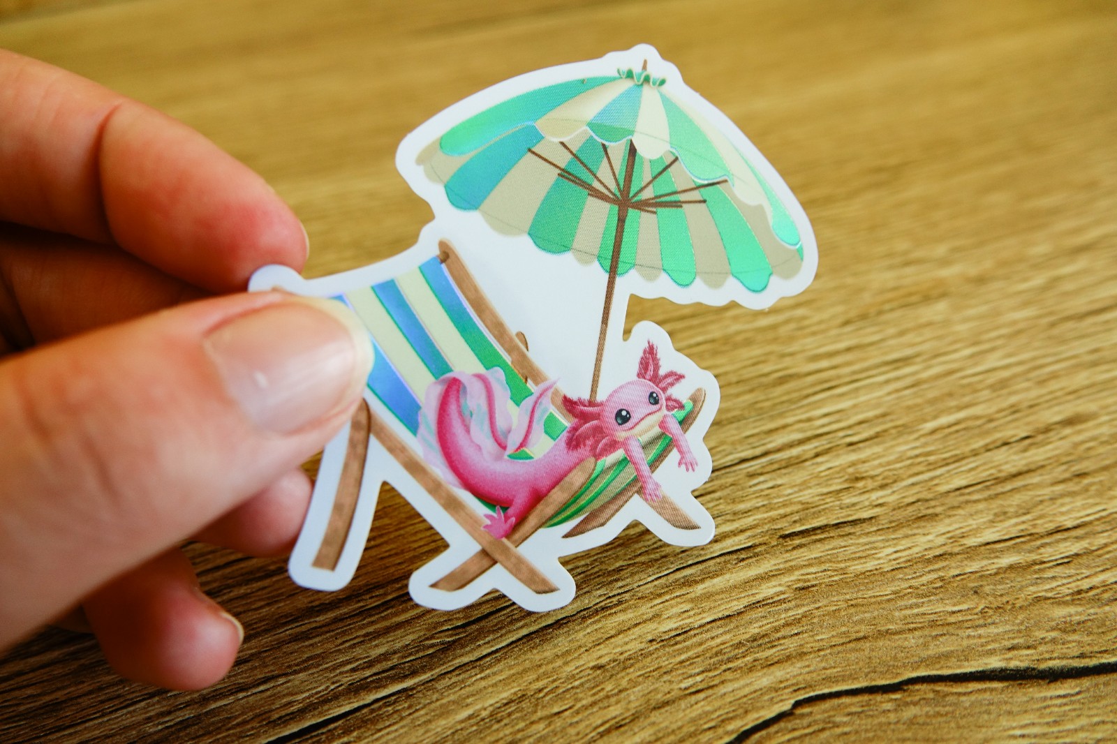 Axolotl beach 8x7,1cm sticker holografisch - 136010 Axolotl beach 8x7,1cm sticker holografisch