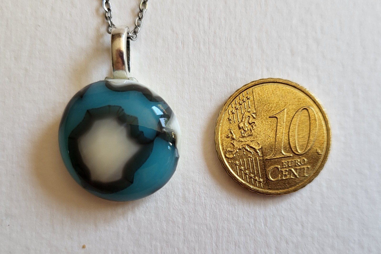 RVS ketting met uniek "Atol" glas hanger