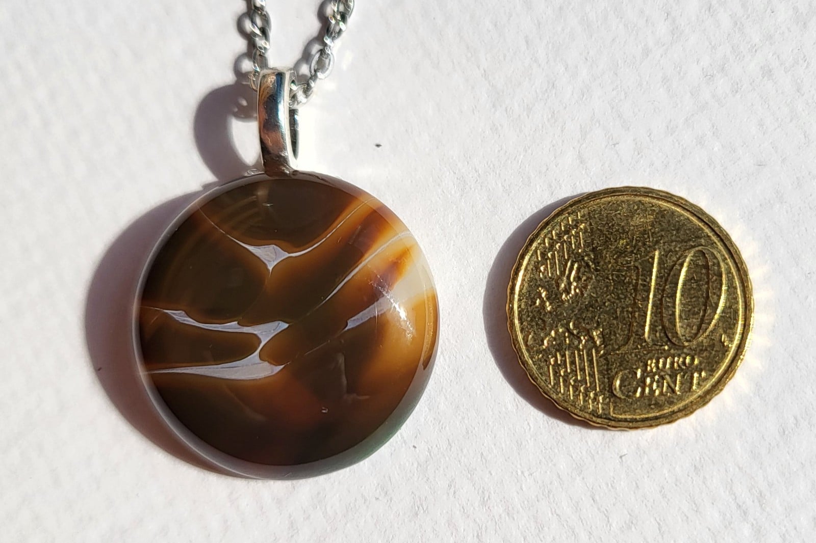 RVS ketting met uniek "Bruine Stenen" glas hanger