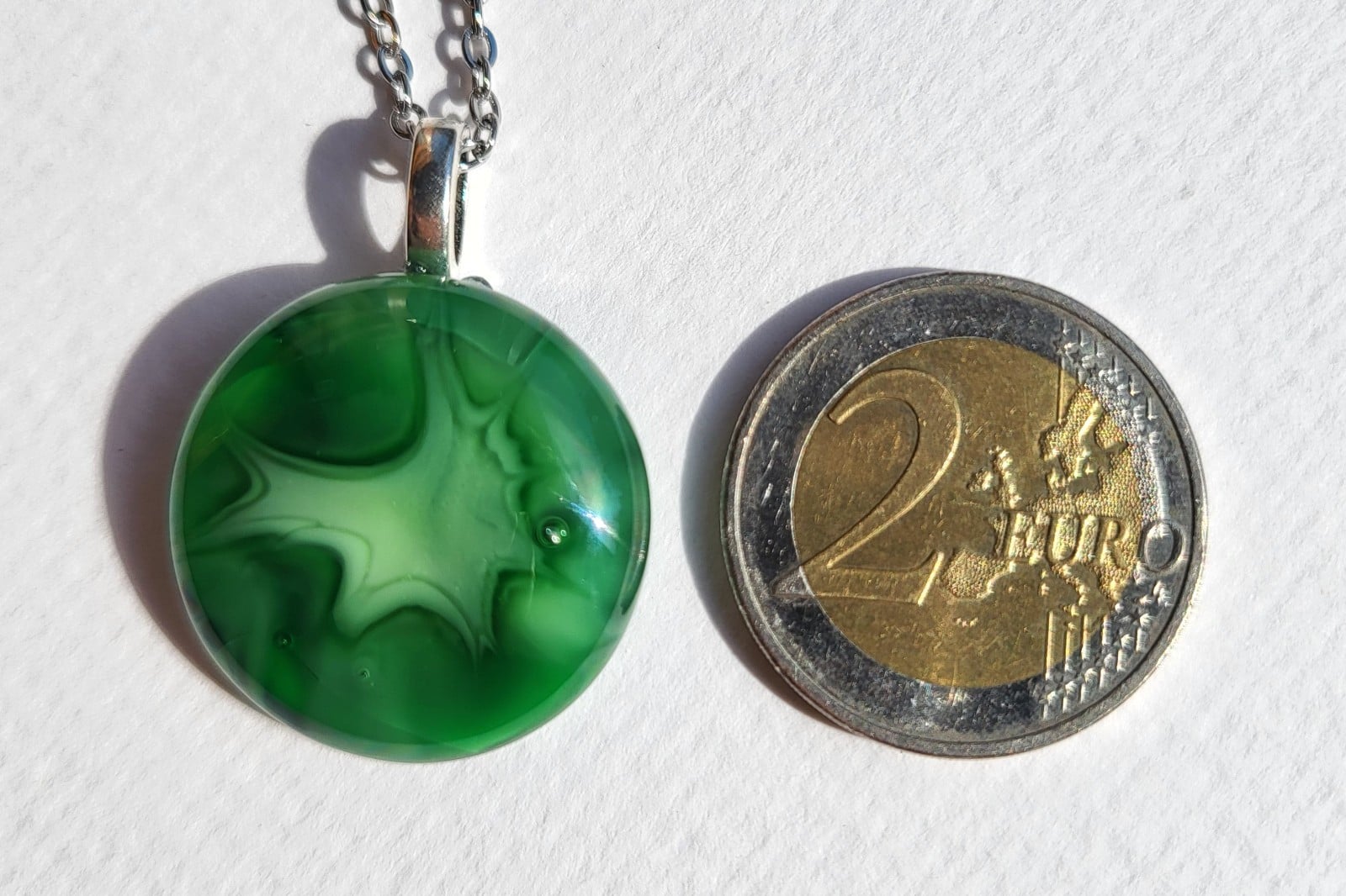 RVS ketting met uniek "Groen knal" glas hanger - 140028 RVS ketting met uniek "Groen knal" glas hanger