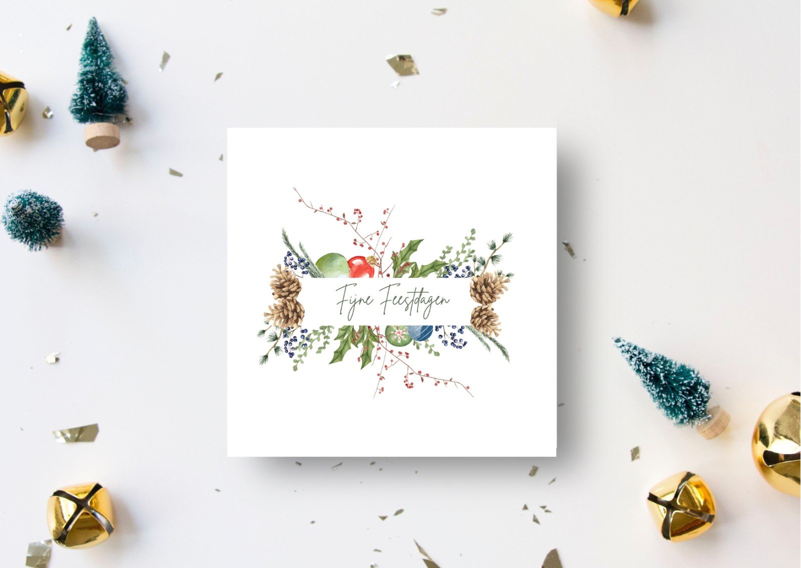 Kerstkrans I - 100026 Unieke handgeschilderde botanische kerstkaart met envelop - Kerstkrans I