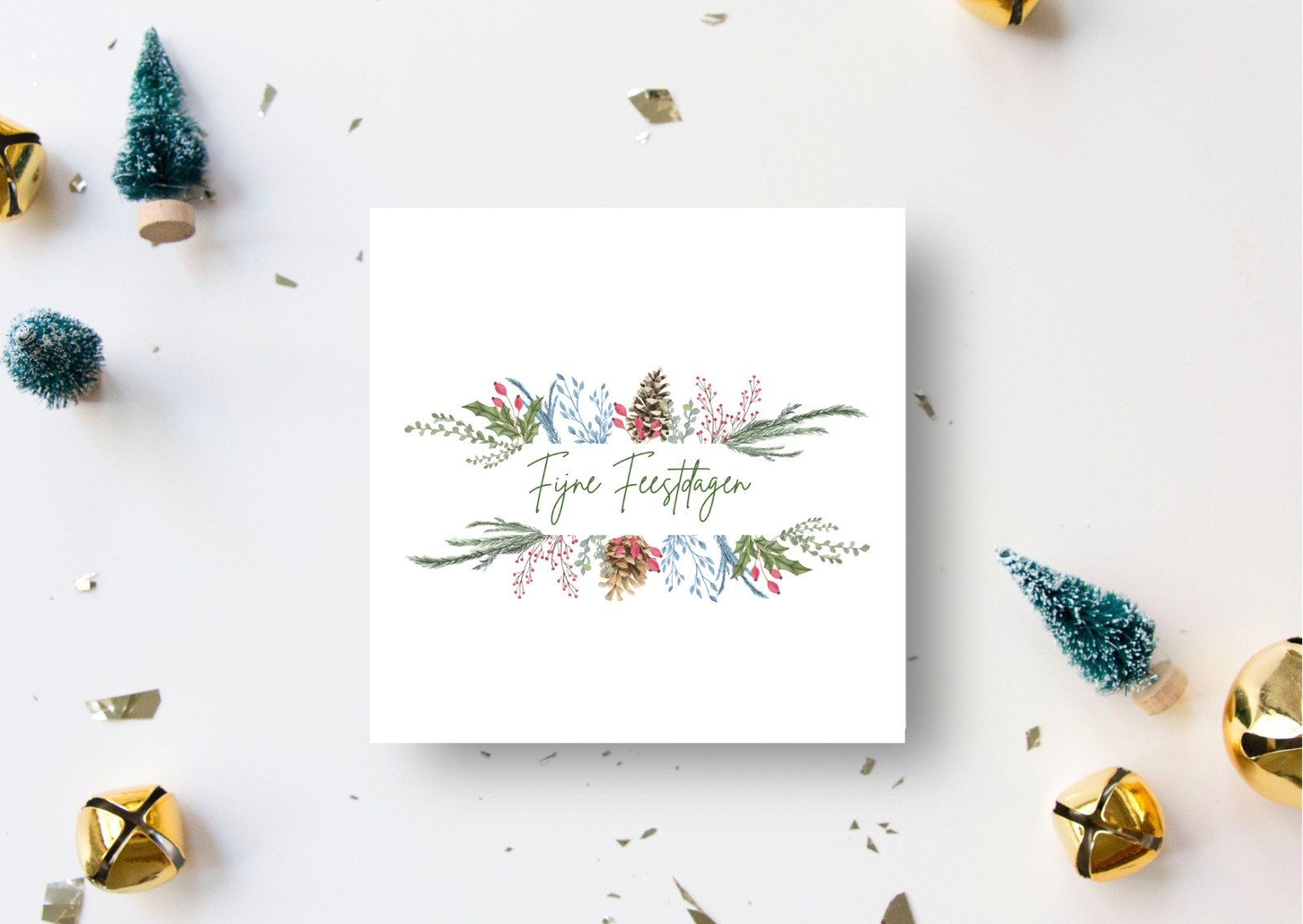 Kerstkrans II - 100034 Unieke handgeschilderde botanische kerstkaart met envelop - Kerstkrans II