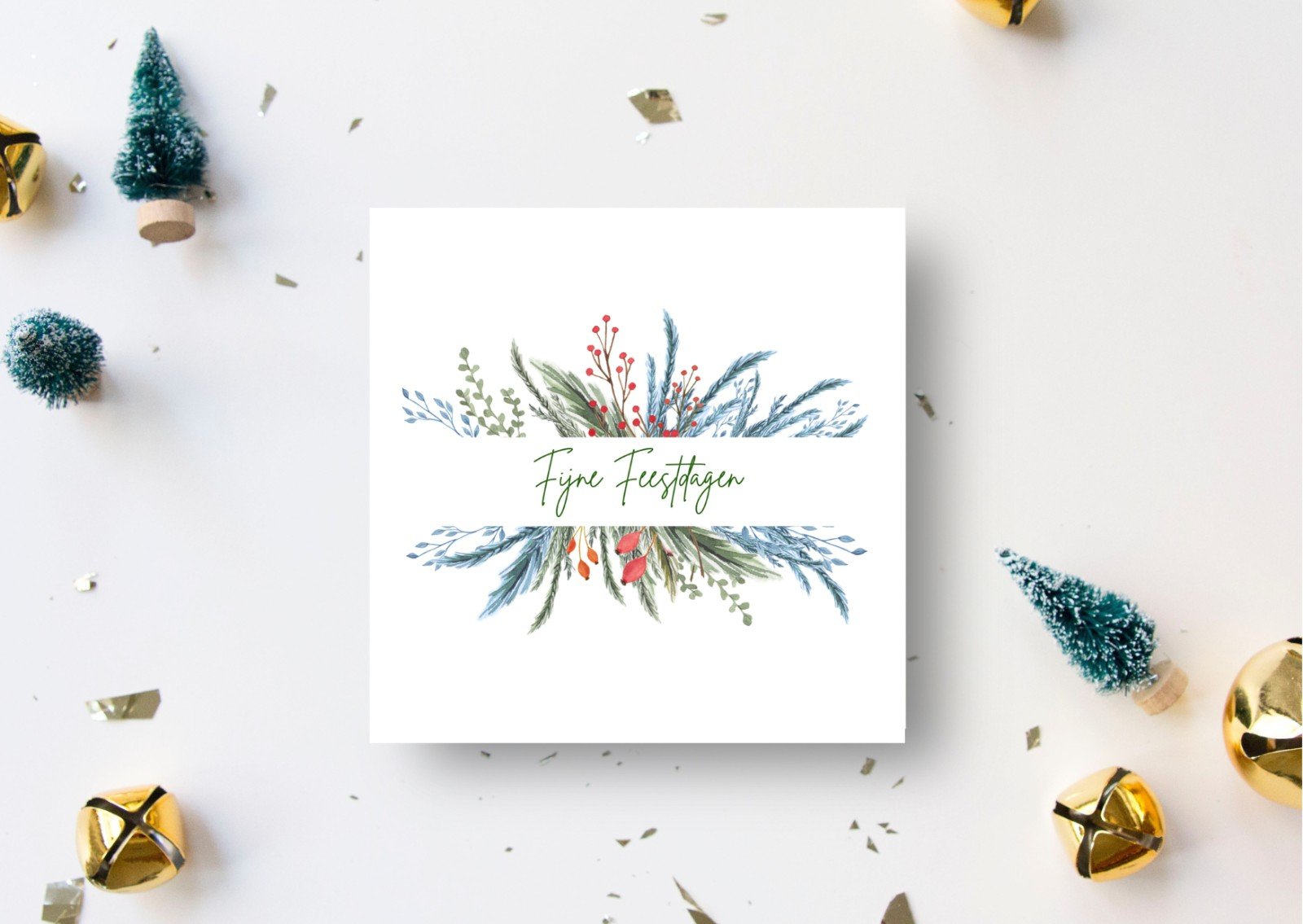 Kerstkrans III - 100038 Unieke handgeschilderde botanische kerstkaart met envelop - Kerstkrans III