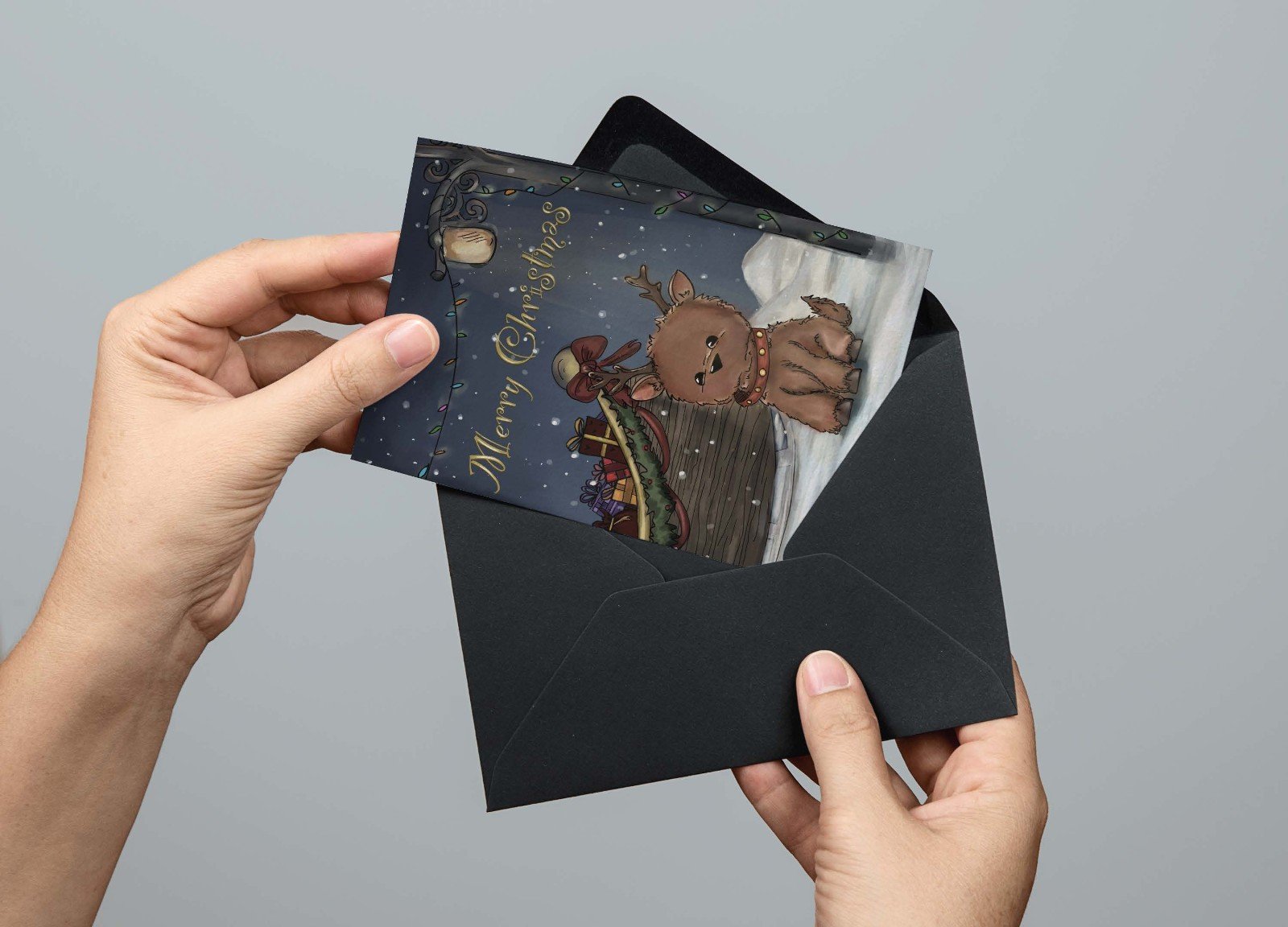 Merry Christmas Kerstkaart – Lief Rendiertje in de Sneeuw (A6)