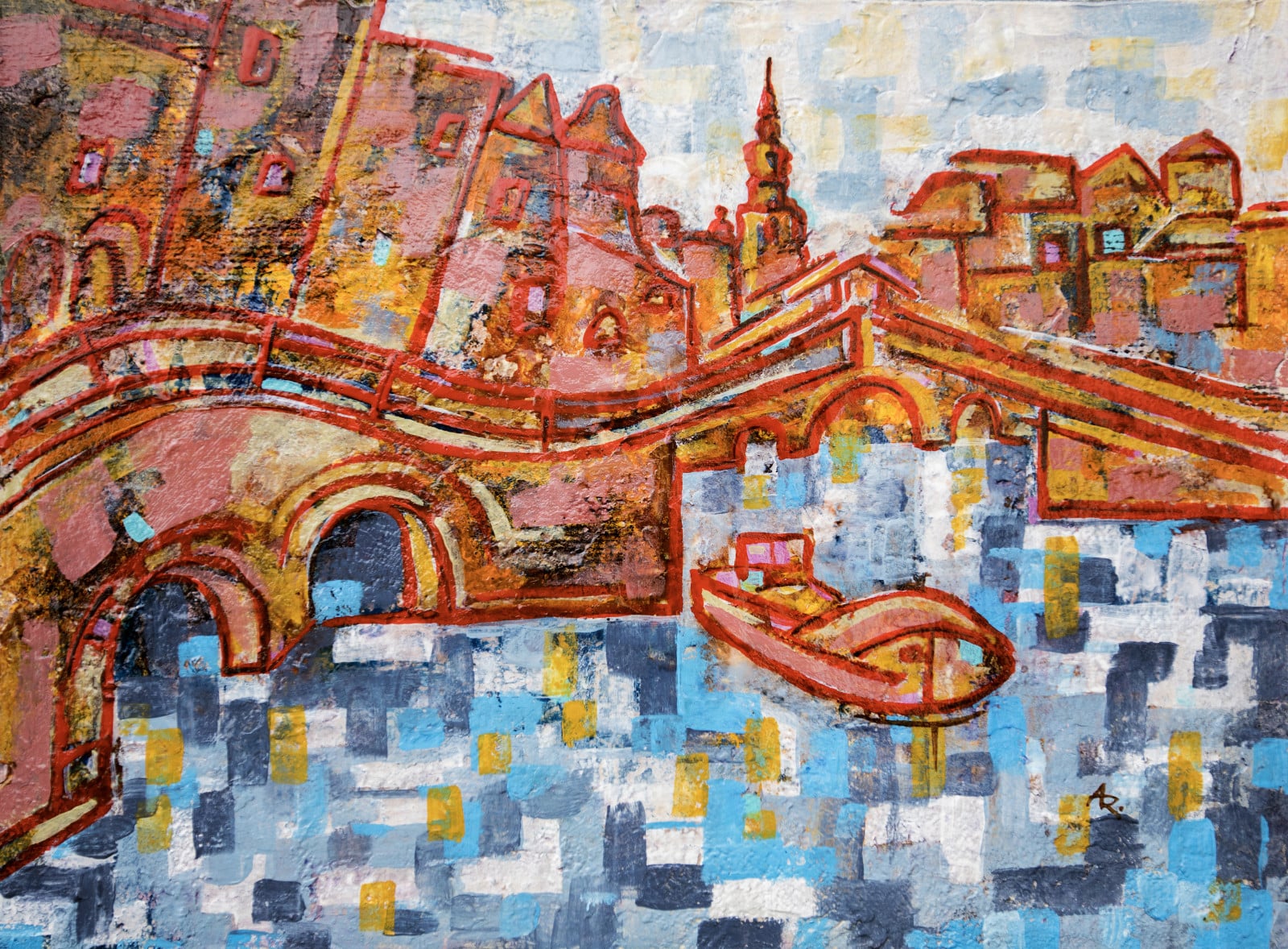 avond Amsterdam - 94060 avond in Amsterdam-schilderen on canvas doek, acrylverf