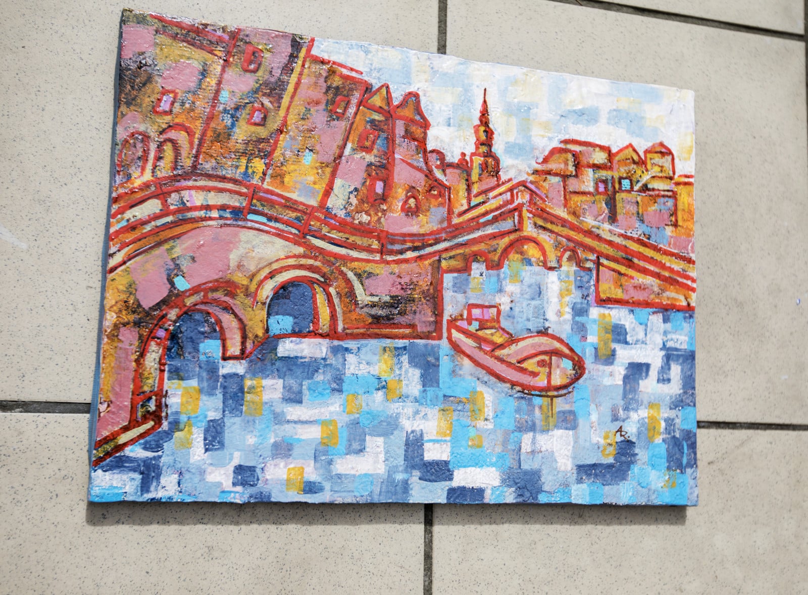 avond Amsterdam - 94059 avond in Amsterdam-schilderen on canvas doek, acrylverf