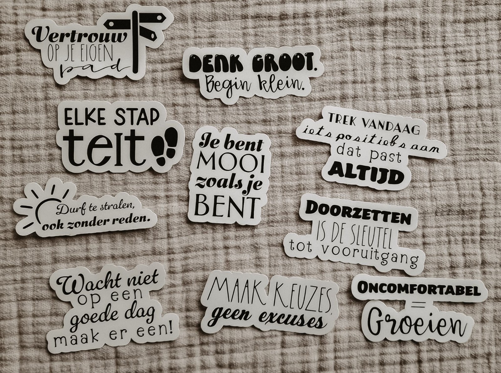 Motiverende quote stickerset, nederlandse set 10 stuks
