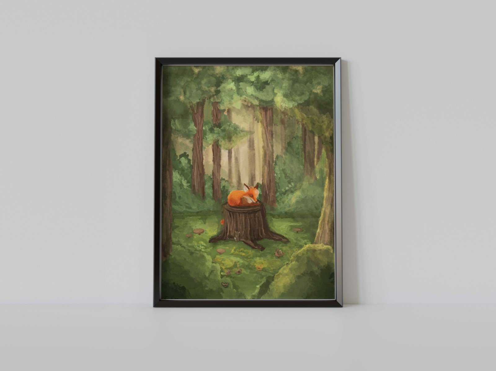 Fox play - Slapende vos in het bos print (A5)