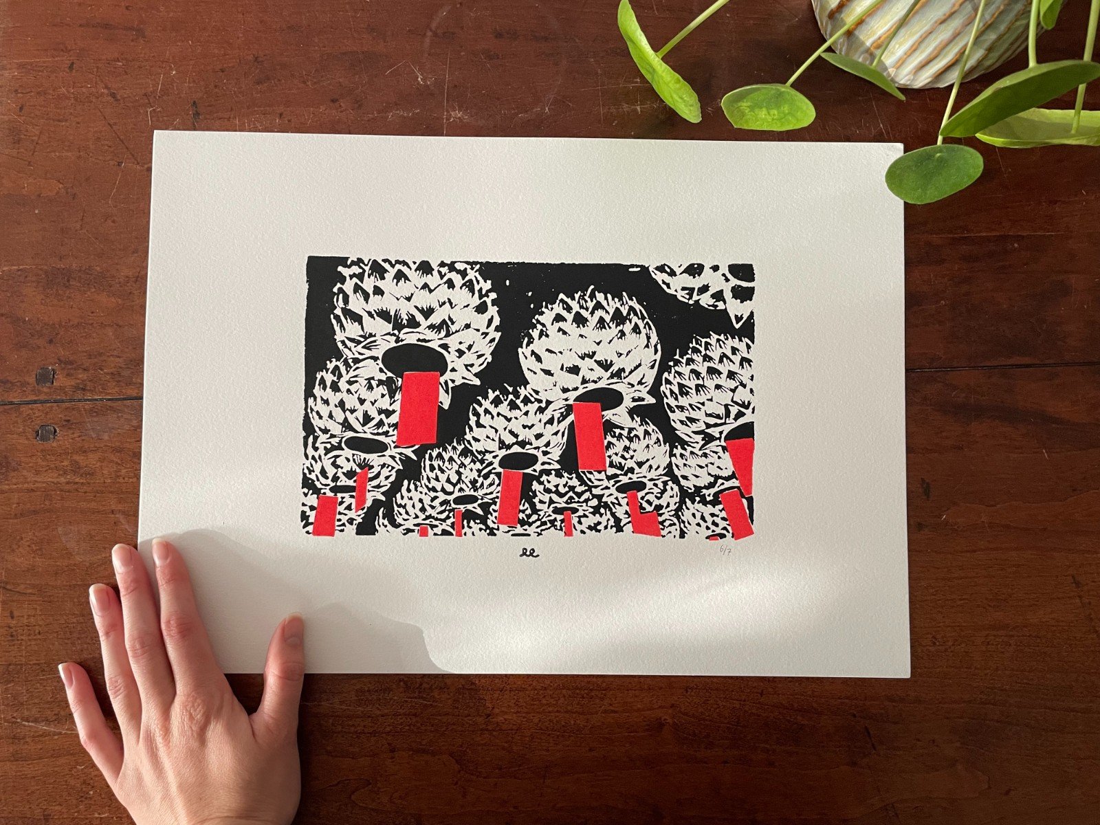 Handgemaakte zeef- en linodruk A3-formaat - 'Lampionnen' - 98544 Handgemaakte zeef- en linodruk A3-formaat - 'Lampionnen'