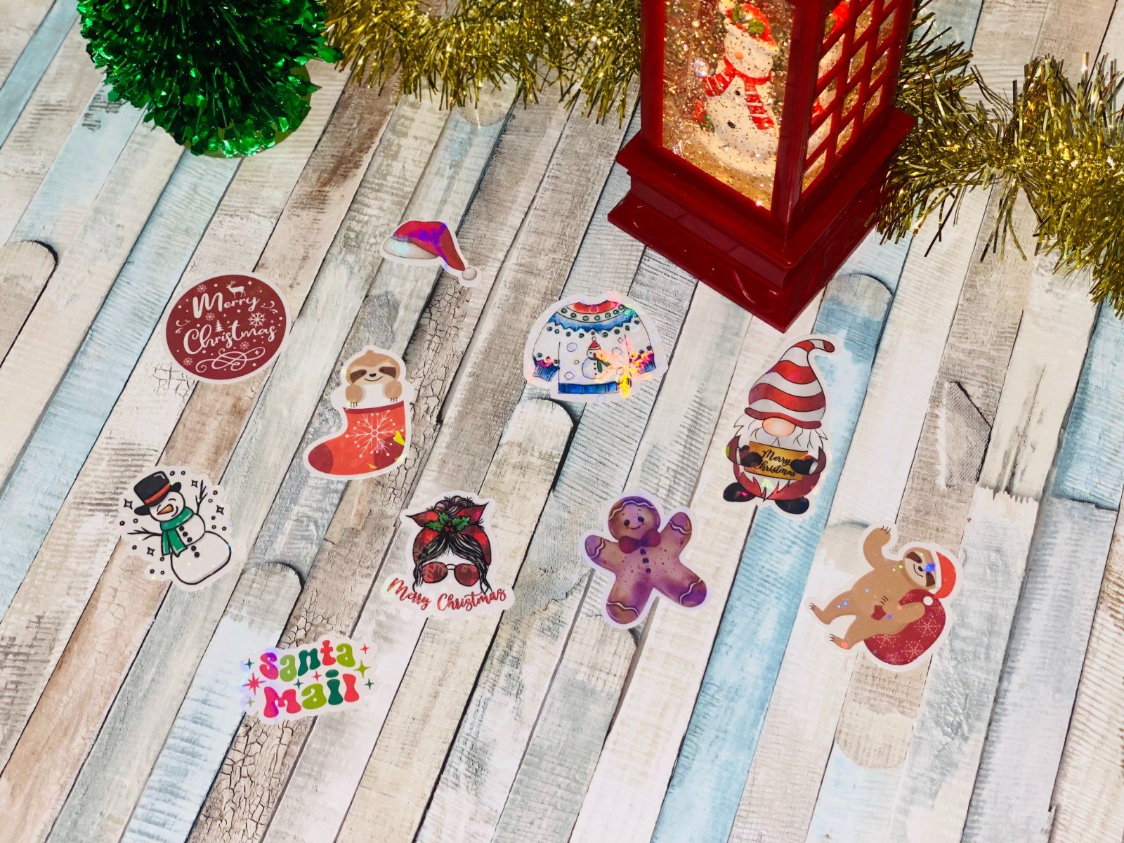 10 Cricut Kerst Stickers – Holografische Sparkle Edition