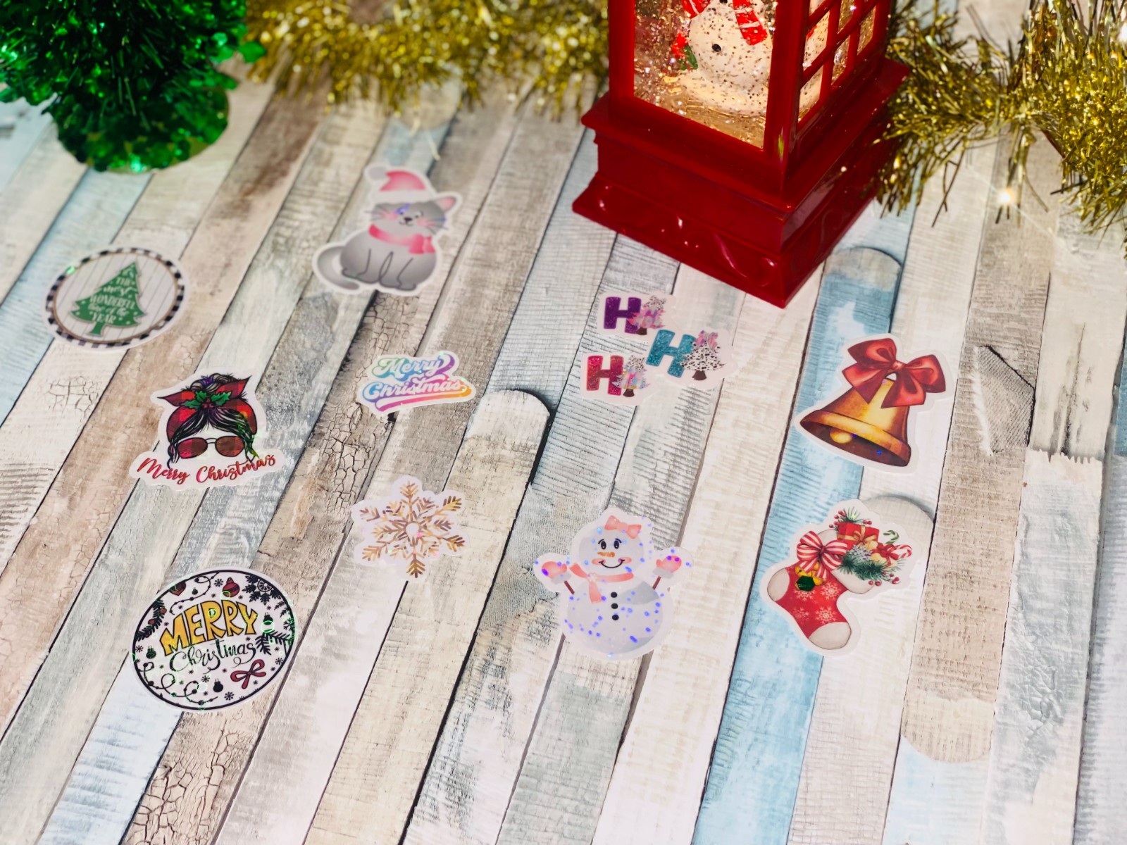 10 Holografische Kerst Stickers – Handgemaakt met Cricut