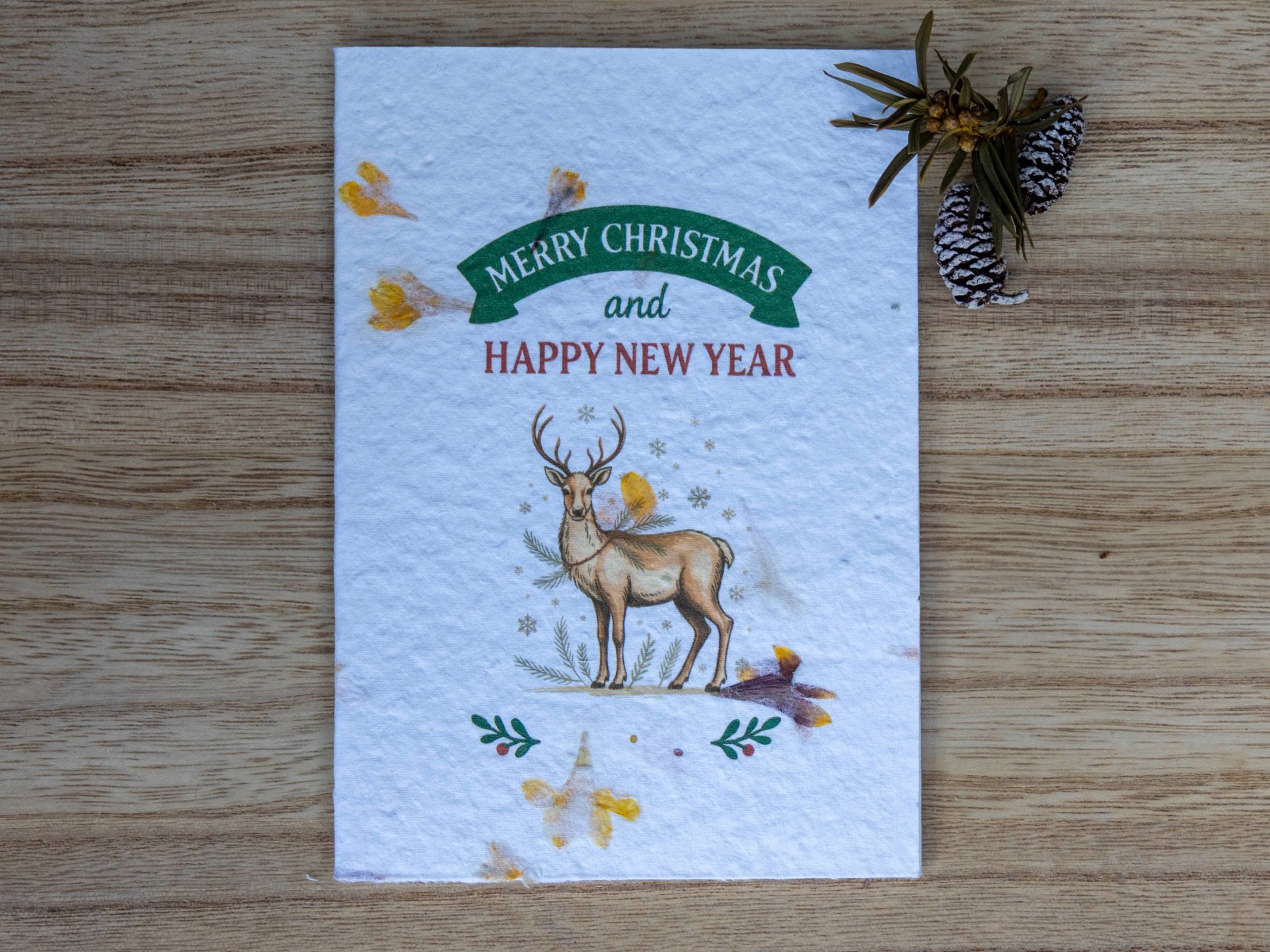 Kerstkaart op bloeipapier - Nostalgisch rendier - 104771 Kerstkaart op bloeipapier - Nostalgisch rendier