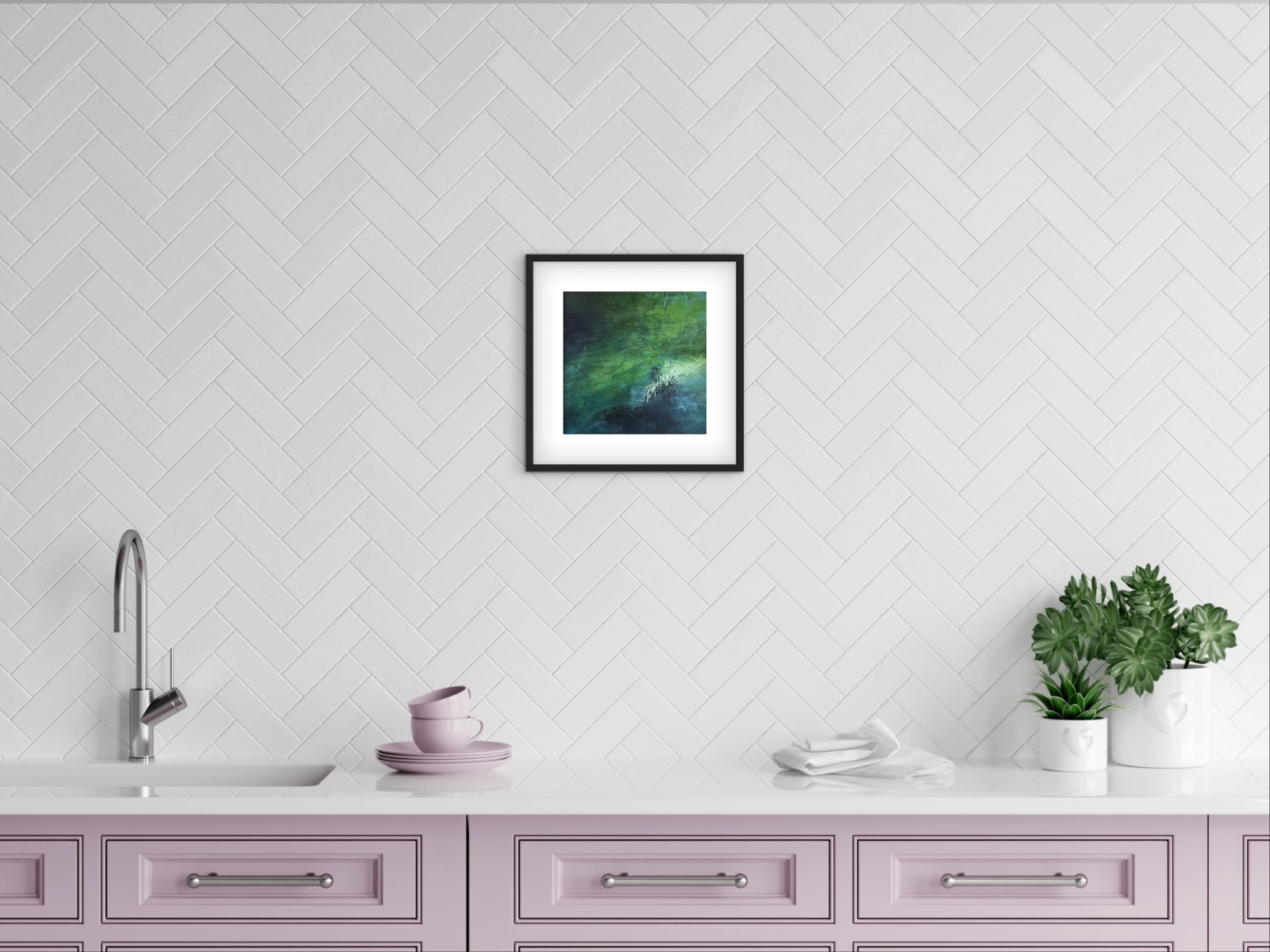 Landschapschilderij ‘Forest Depth’ – Acryl op Hout (32x32cm) - 102573 Landschapschilderij Groen & Donkerblauw – Acryl op Hout 32x32cm – ‘Forest Depth’