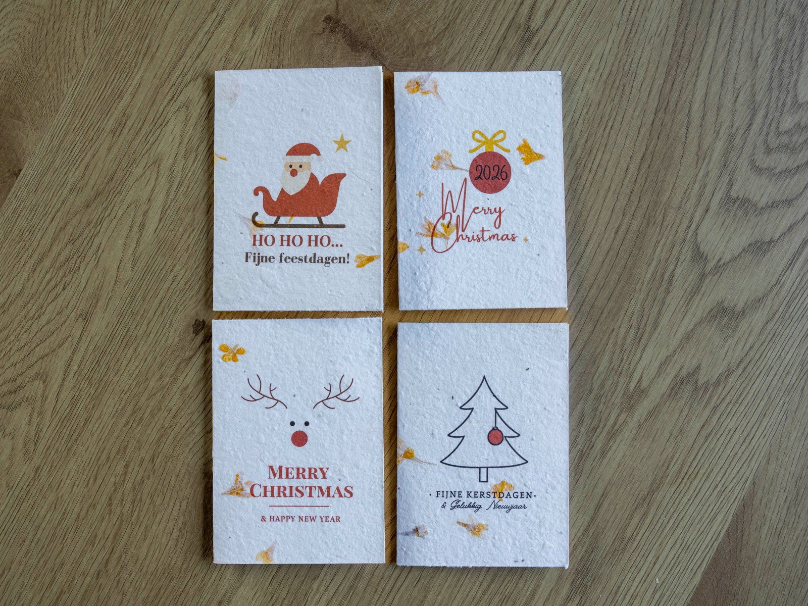 Set van Kerstkaarten – Rood kleurige bloeikaarten