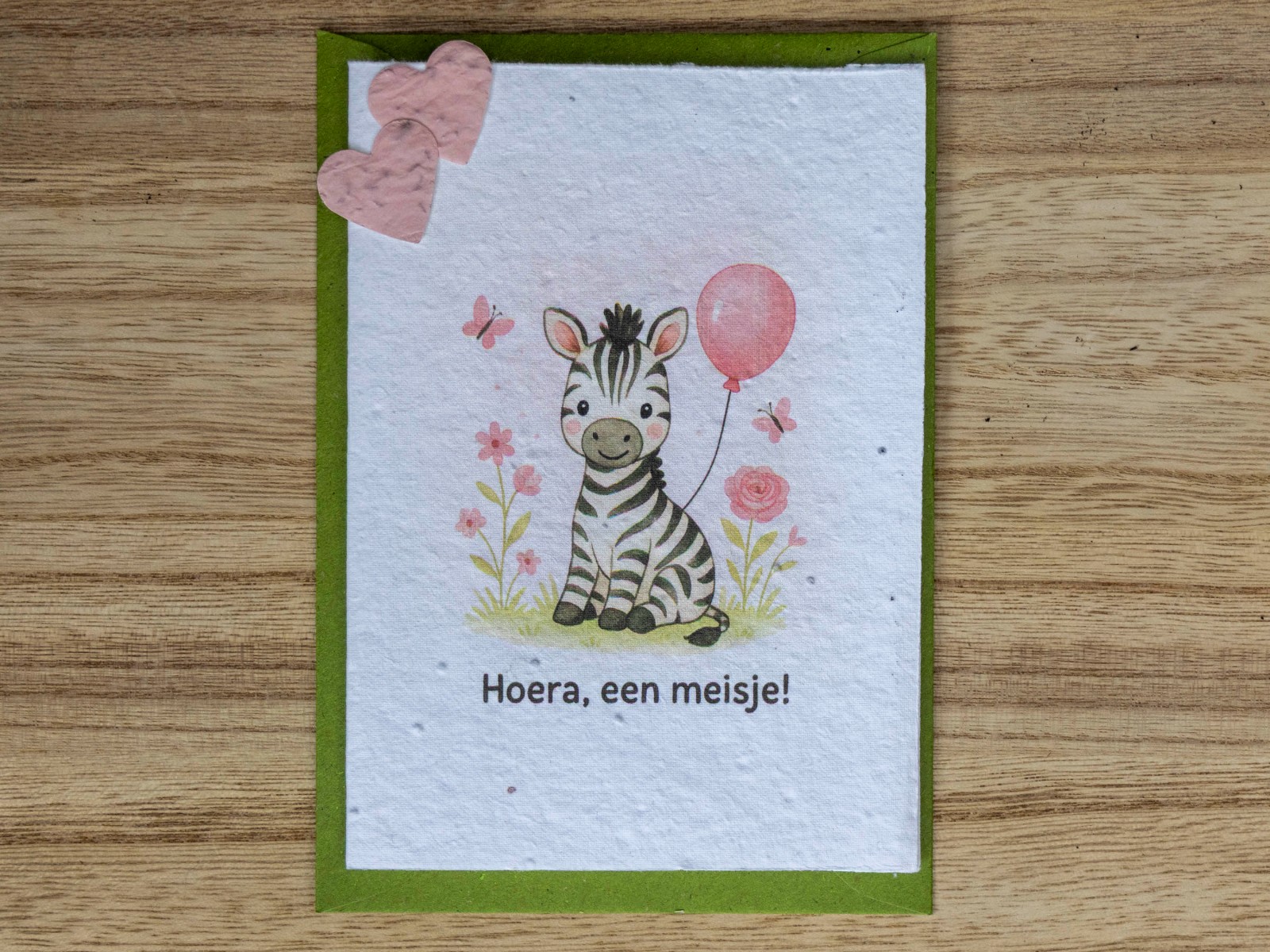 Wenskaart van bloeipapier - Hoera een meisje!