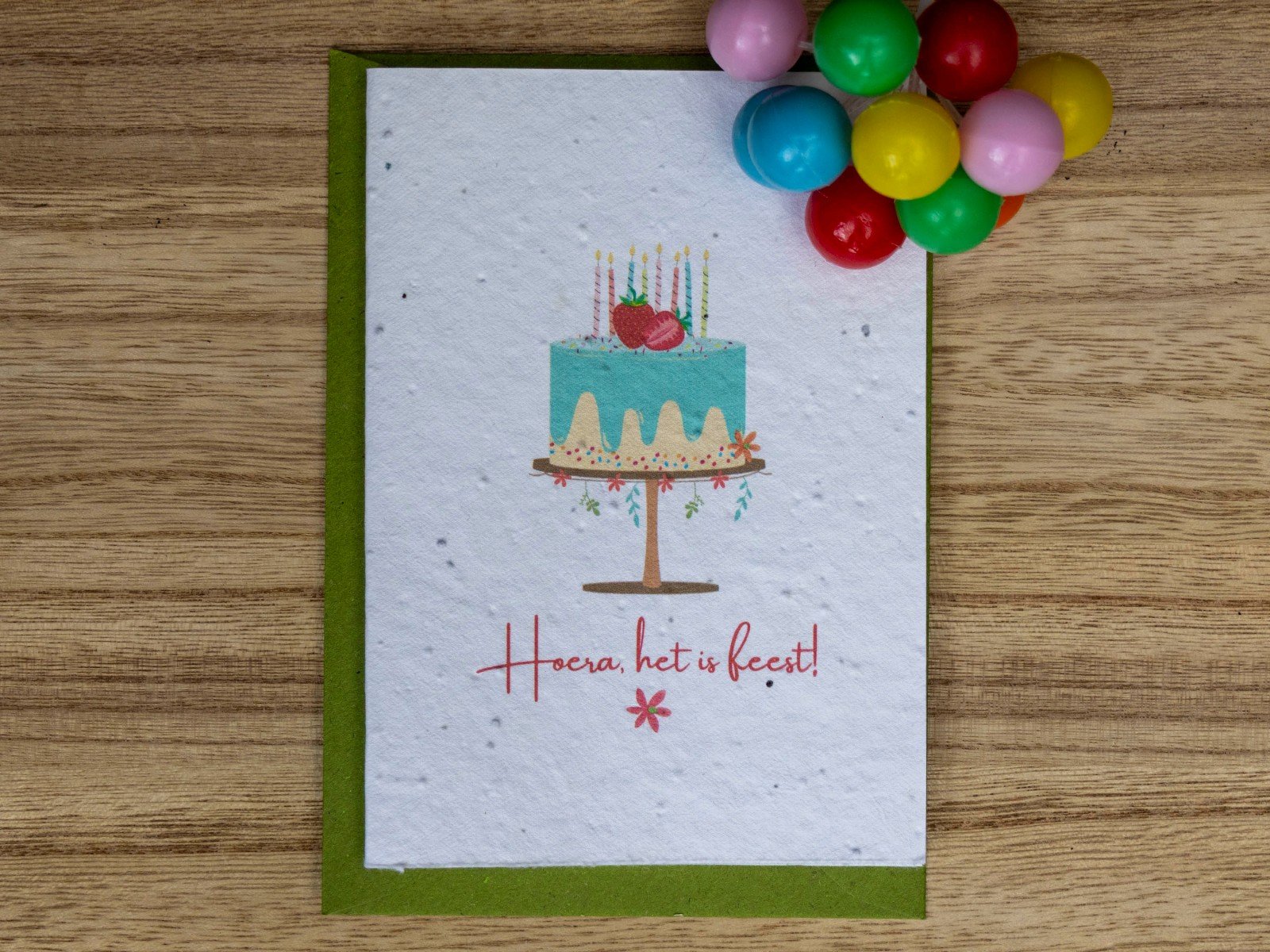 Wenskaart van bloeipapier - Hoera het is feest! - 104744 Wenskaart van bloeipapier - Hoera het is feest!