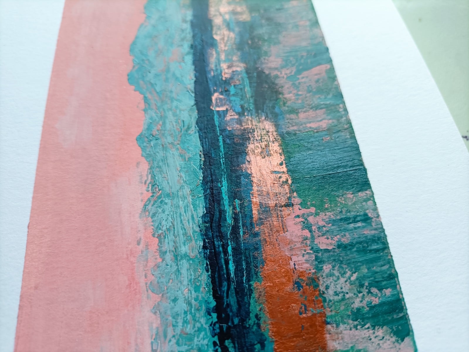 Mini landschap - petrol/roze/koper - 13 x 18