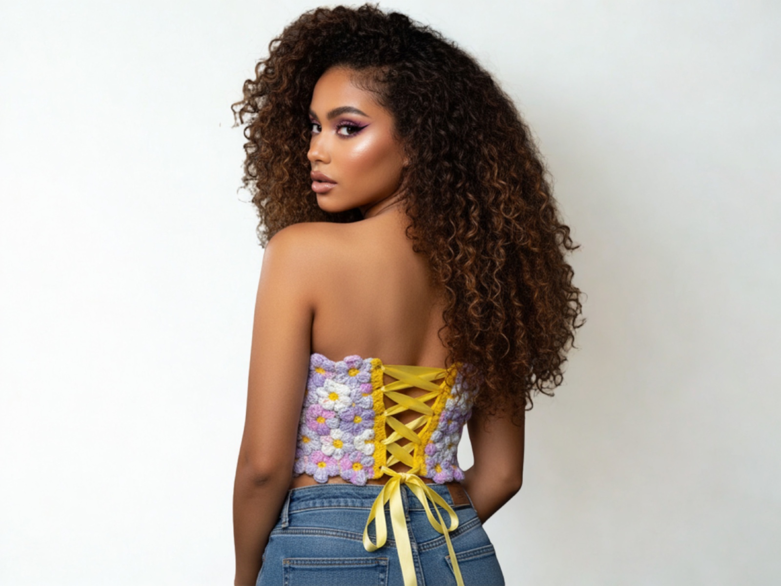 Chloris Lilac Whisper - Gehaakte puff flowers croptop - XS