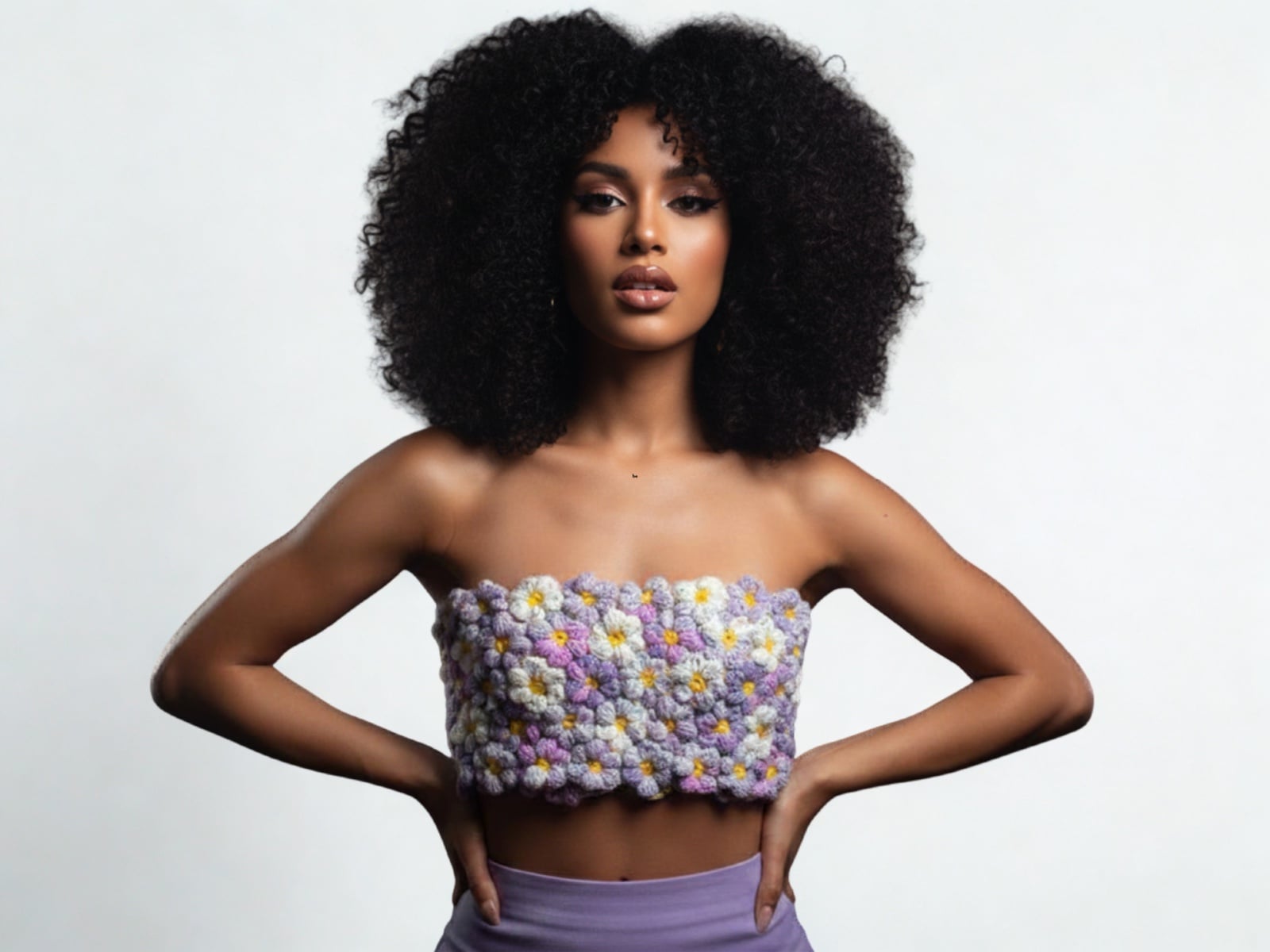 Chloris Lilac Whisper - Gehaakte puff flowers croptop - XS