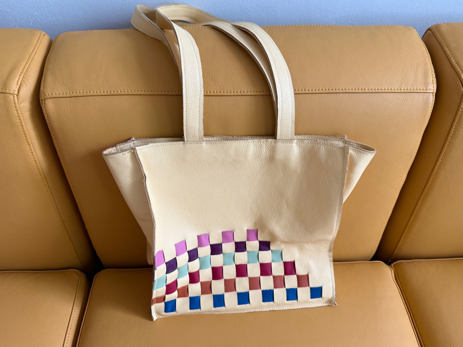 Lederen vlechtwerk-tas Banaan, groot - 135950 Lederen vlechtwerk-tas Banaan, groot
