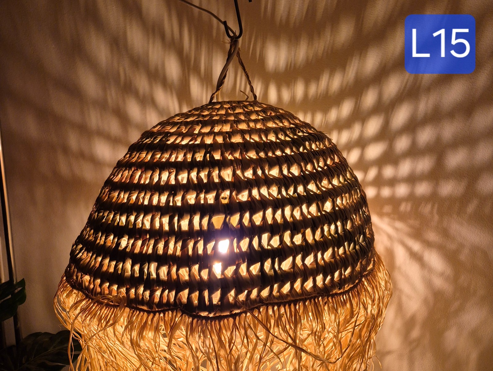 Moroccan (Doum)Pendant Light β Handwoven Palm Leaf Lamp β Boho Stβ¦ - 132502 Moroccan (Doum)Pendant Light β Handwoven Palm Leaf Lamp β Boho Straw & Rattan Hanging Light