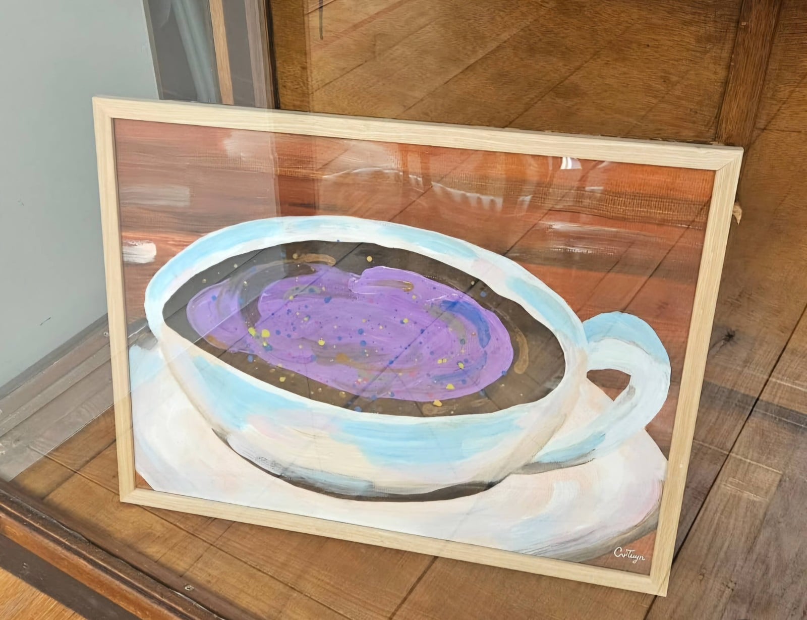 Acrylschilderij "Galaxychino" van heelal in cappuchino koffie | inclusief lijst - 58651.jpeg Acrylschilderij "Galaxychino" van heelal in cappuchino koffie | inclusief lijst