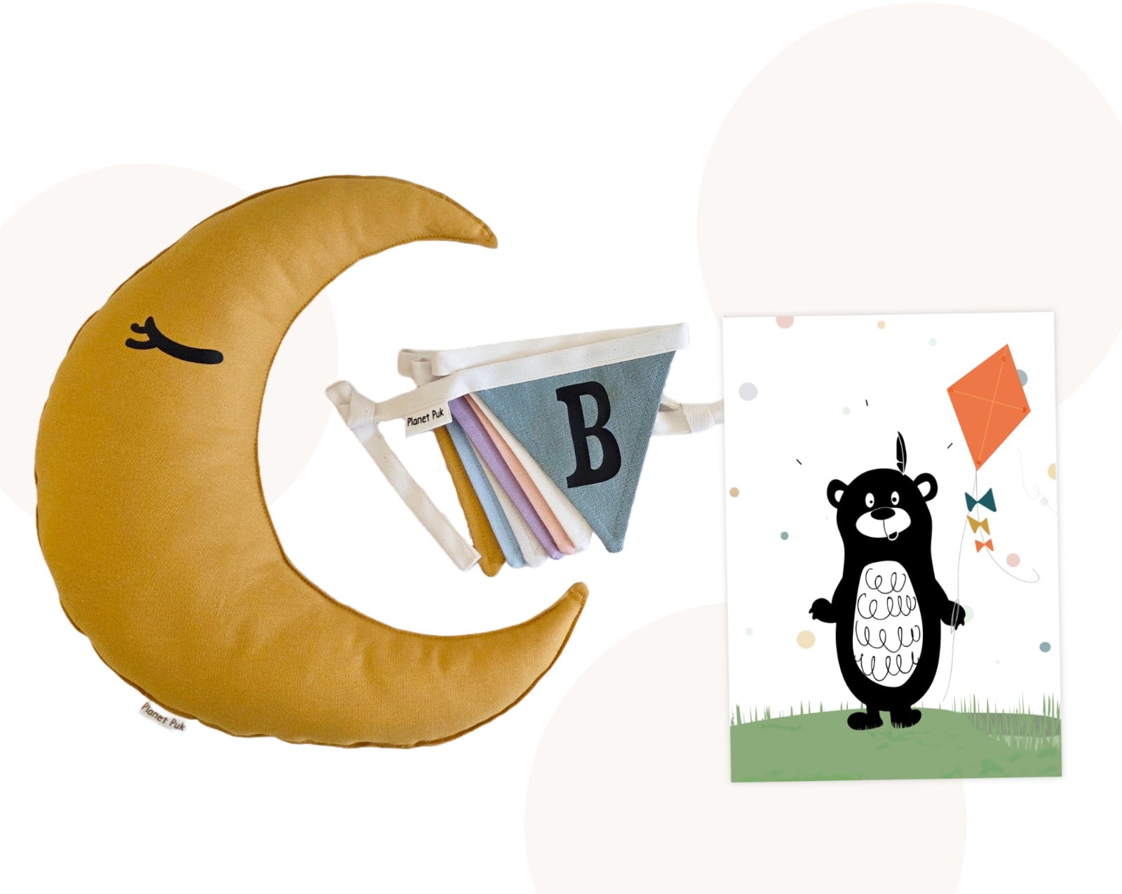 Handgemaakte Decoratie- / Cadeauset Bonjour, nu met gratis Poster! - … - 97842 Handgemaakte Decoratieset, Maankussen, Vlaggenlijn & Poster!