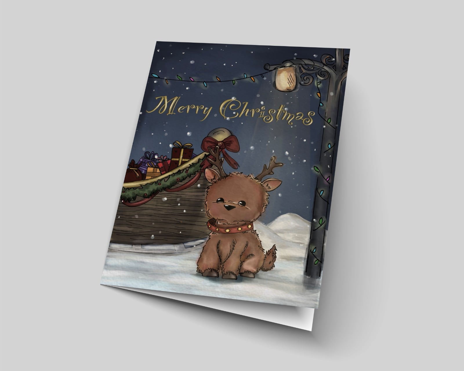 Merry Christmas Kerstkaart – Lief Rendiertje in de Sneeuw (A6)