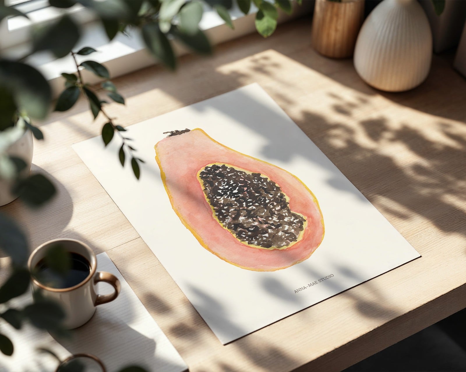 Papaya Poster | Handgeschilderde fruitillustratie – Anna-Mae Studio - 90880 Papaya Poster | Handgeschilderde fruitillustratie – Anna-Mae Studio