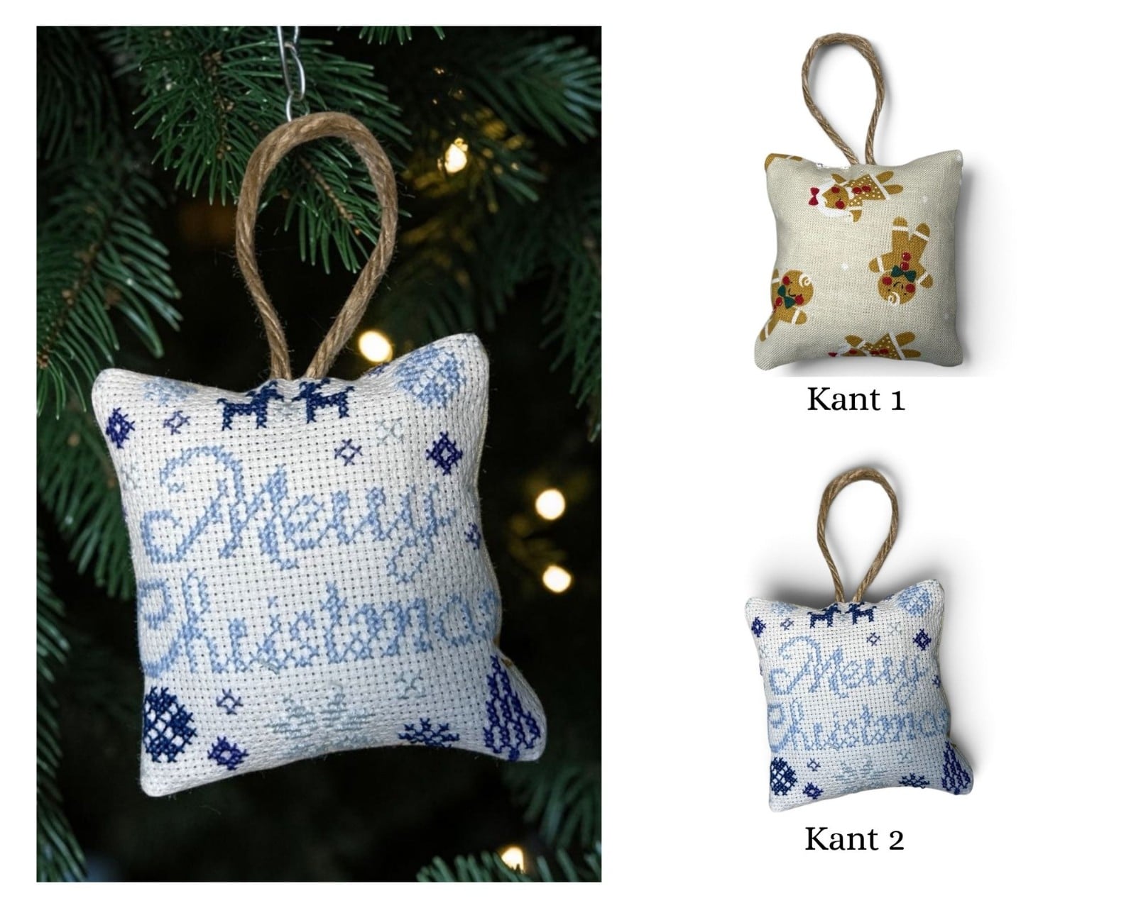Handgemaakte kersthanger 8 cm – Delftsblauw borduurwerk en kerststof - 156001 Handgemaakte kersthanger 8 cm – Delftsblauw borduurwerk en kerststof 1