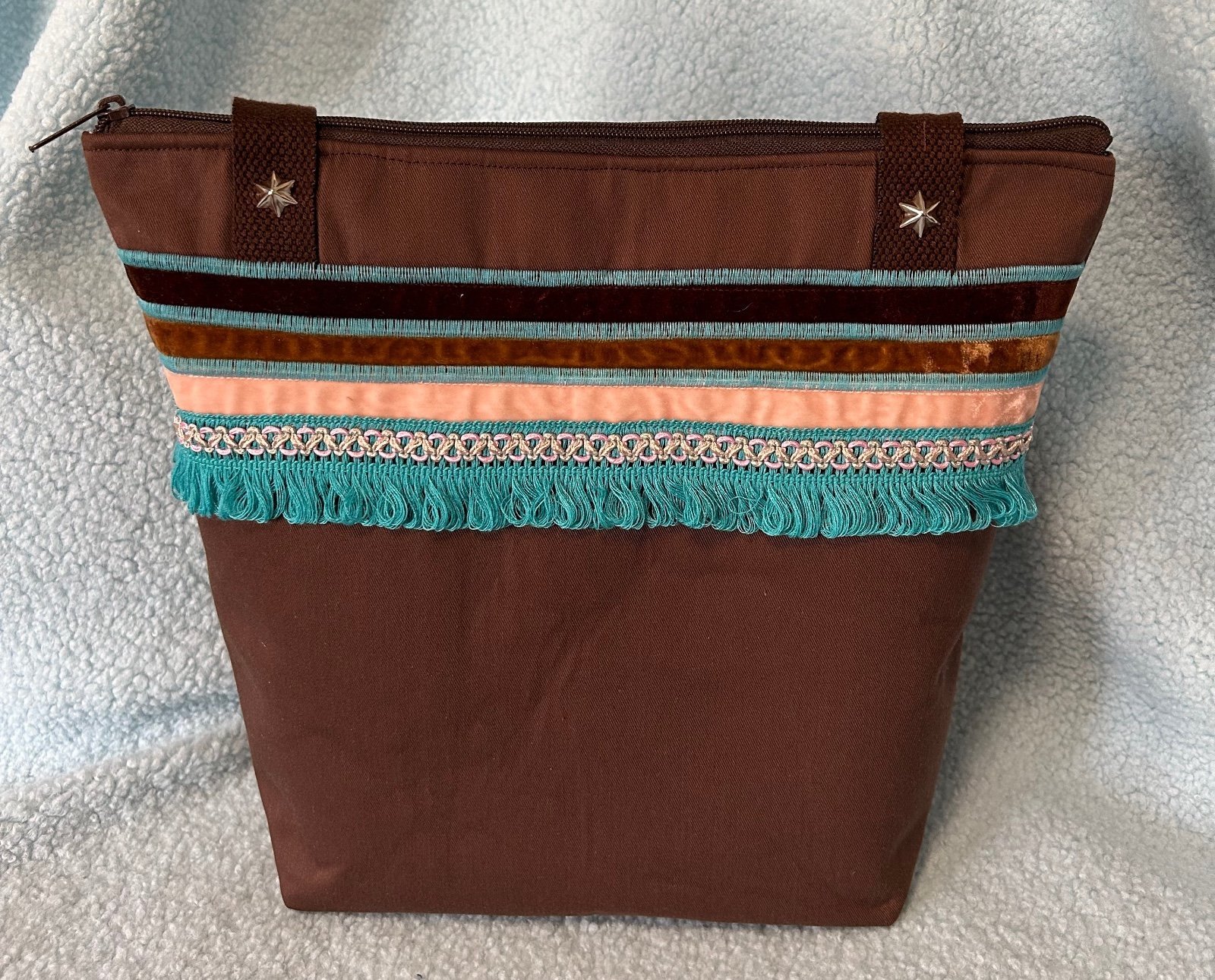 Bruin, aqua kleurige schoudertas - 60788.jpeg Bruin, aqua kleurige schoudertas