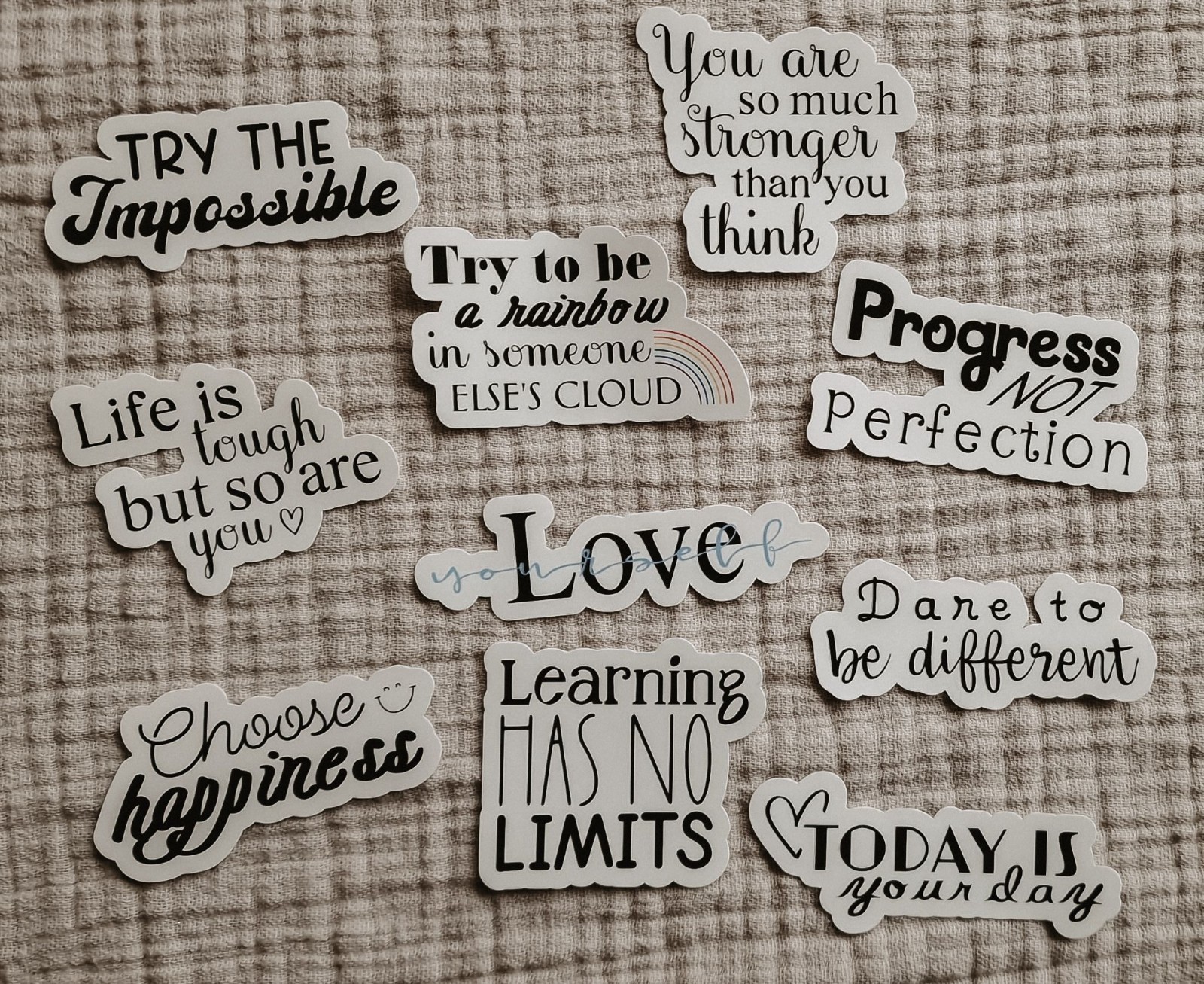 Motiverende quote stickerset, engelse set 10 stuks