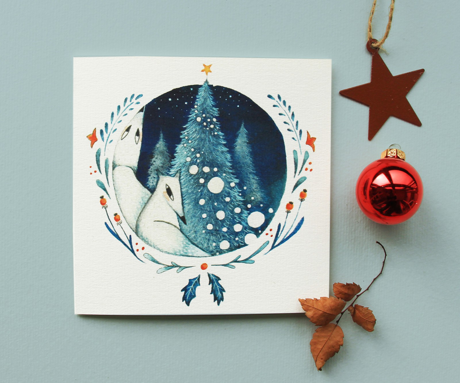 Kerstkaart Sneeuwvosjes - 108013 Kerstkaart Sneeuwvosjes