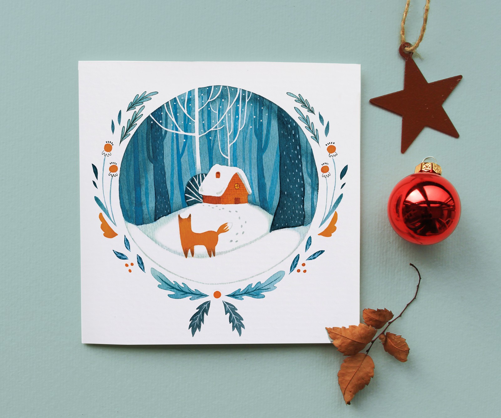 Kerstkaart Vos en Huisje - 108047 Kerstkaart Vos en Huisje