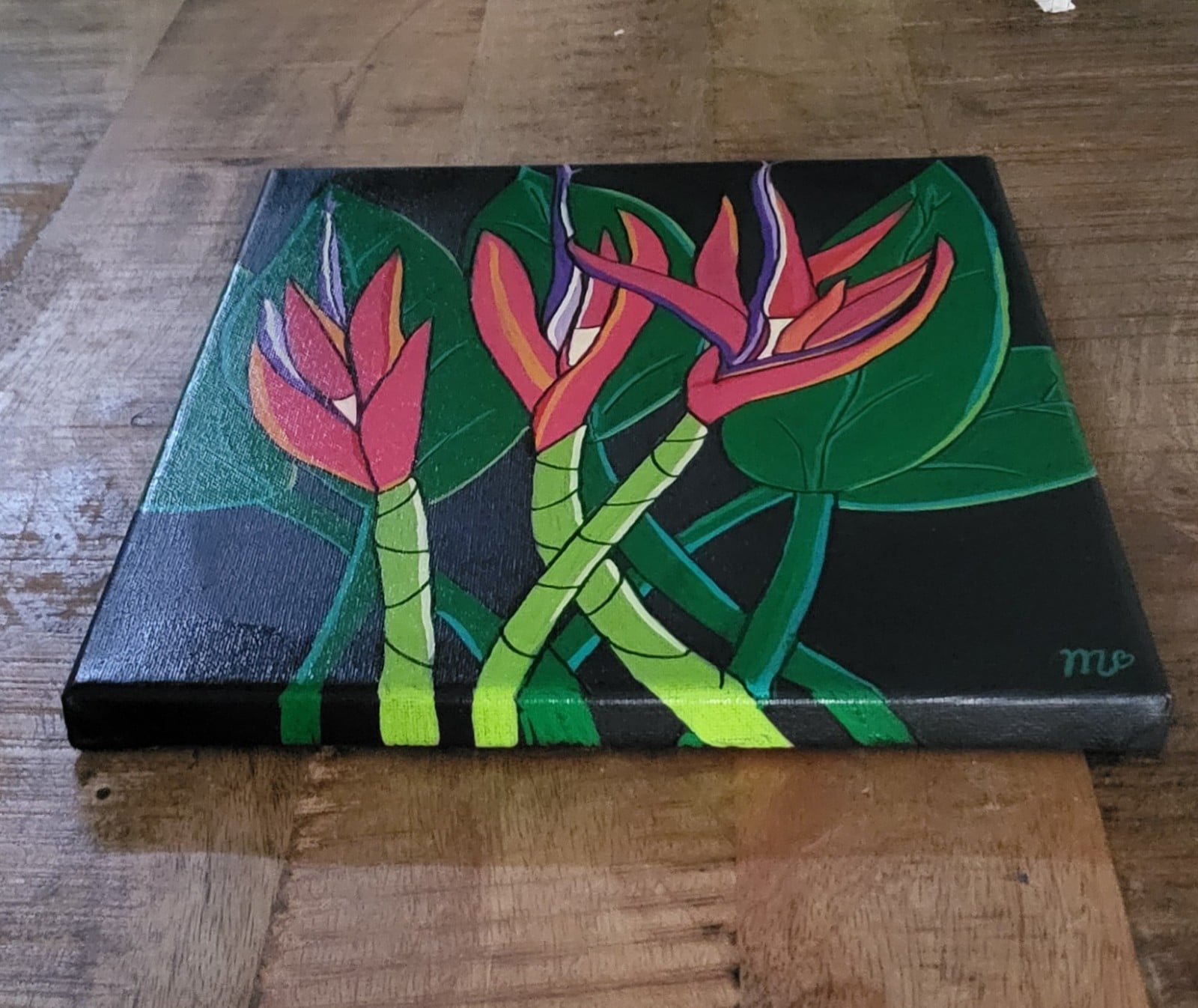 Canvas op hout 'Strelizia' origineel acryl schilderij 30x24 - 150543 Canvas op hout 'Strelizia' origineel acryl schilderij 30x24
