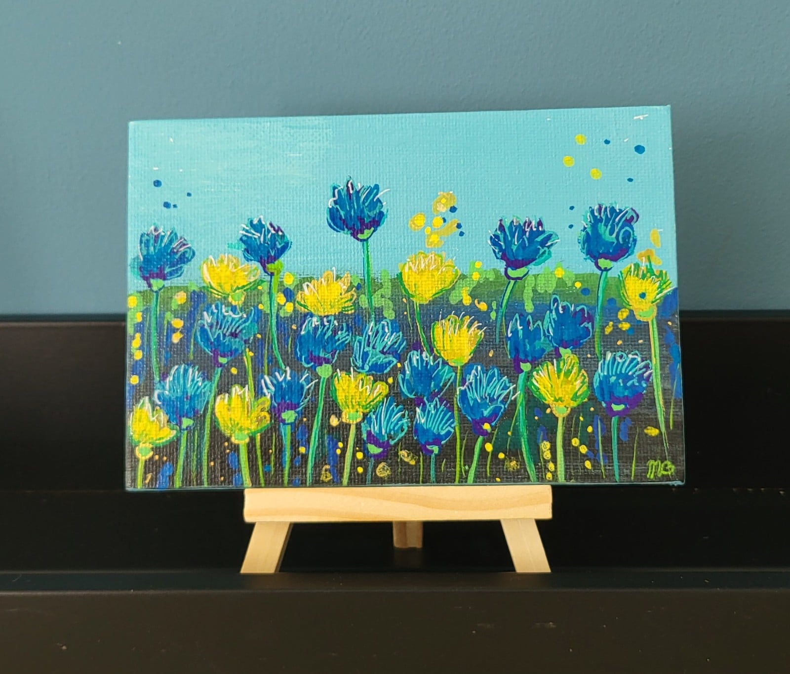 Canvasje 'Korenbloemen' origineel acryl schilderij 10x15 - 150773 'Korenbloemen' origineel acryl schilderij 10x15