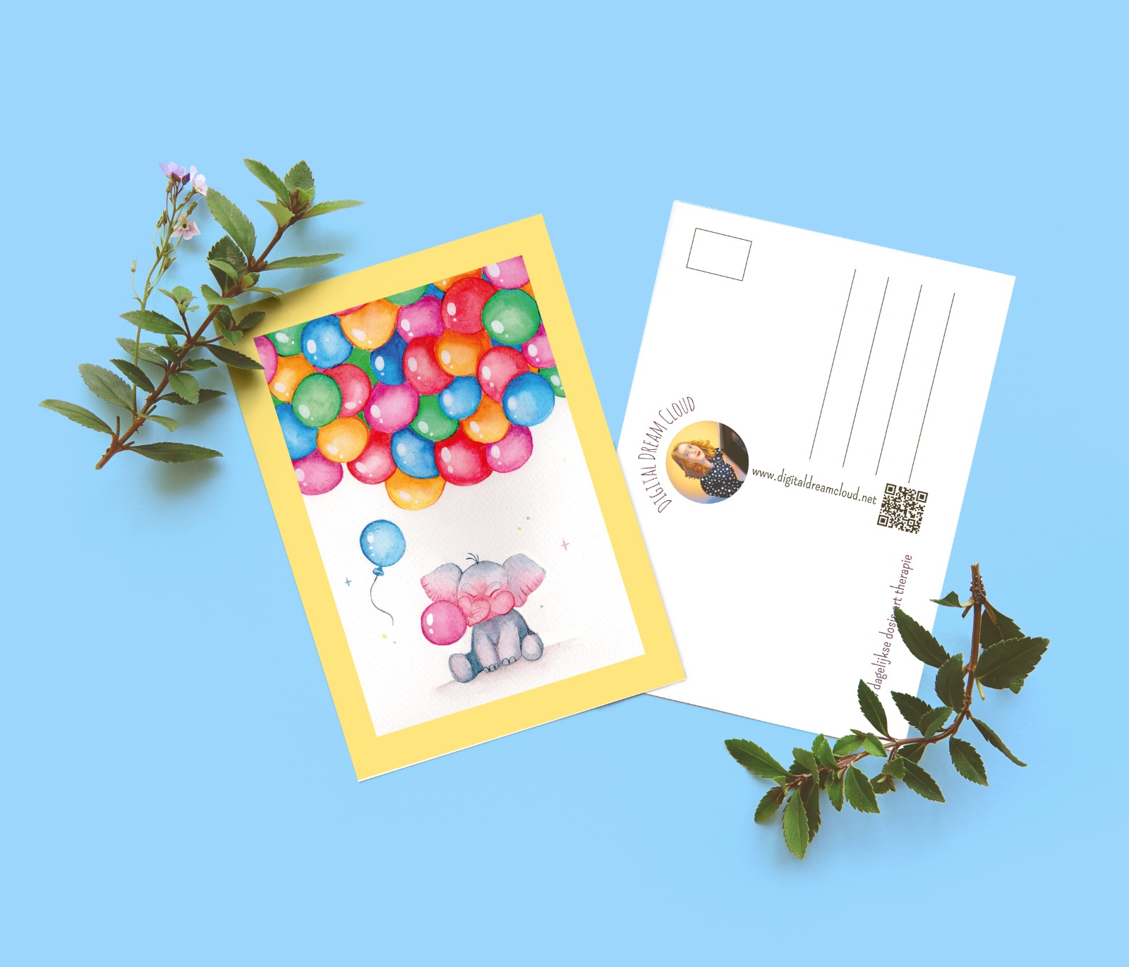 Kinder verjaardag kaart Olifanten balonnen